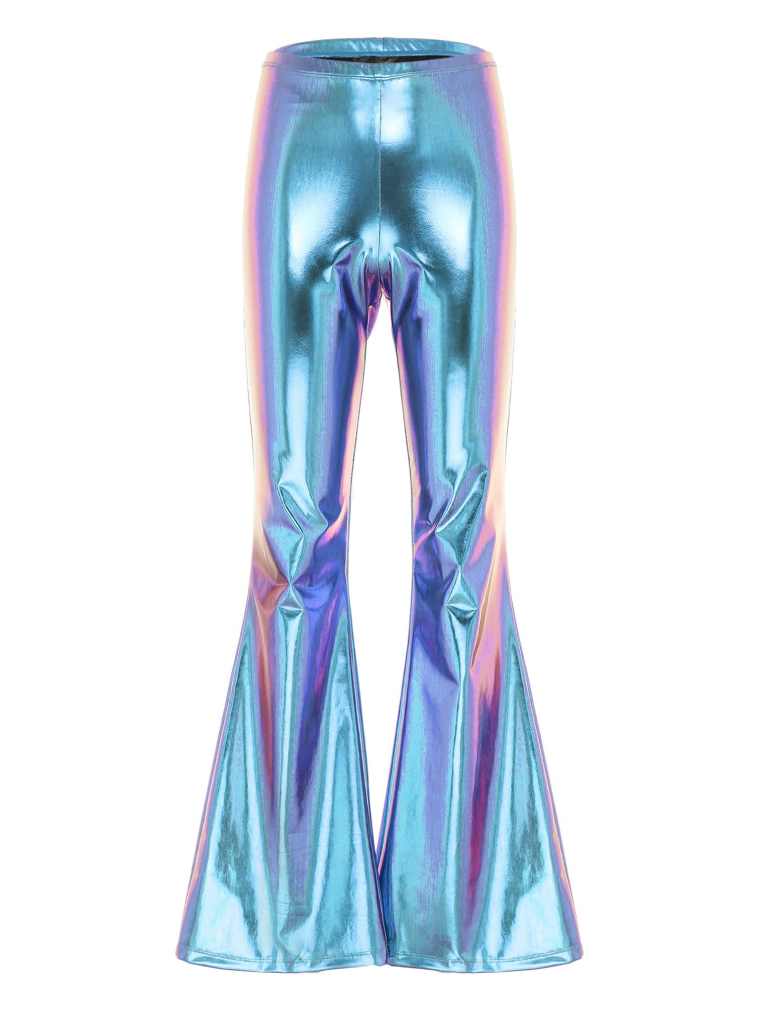 AlviviMen's Shiny Metallic 70s Vintage Disco Bell Bottoms Flared Pants Trousers Dude Costume