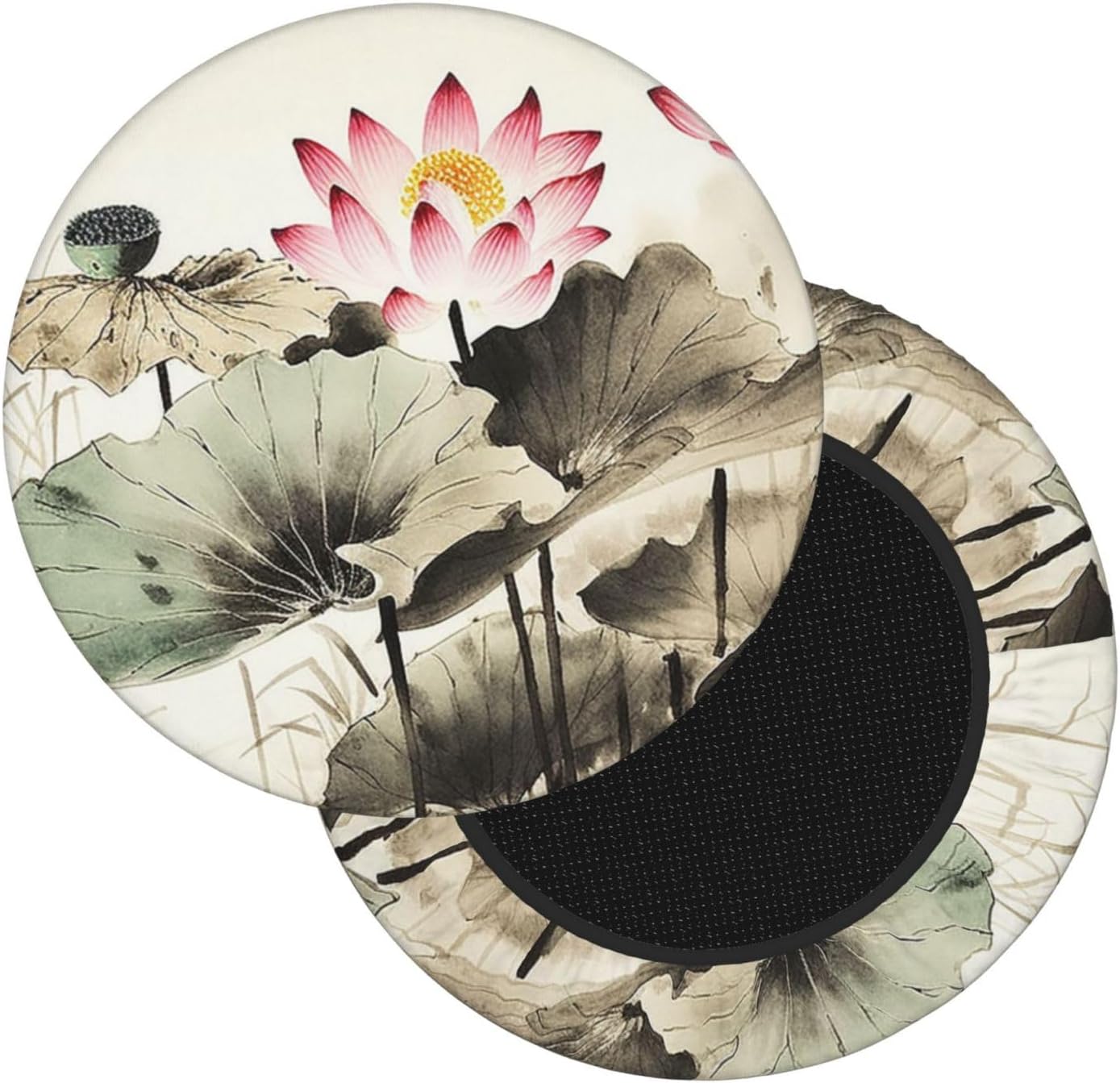 Bar Stool Cover Round Elastic Stool Cushion Covers Ink Lakeside Flowers Painting Bar Chair Cover Washable Stool Cushion Slipcover Stretch Stool Seat Covers for 12-14 Inch Chair