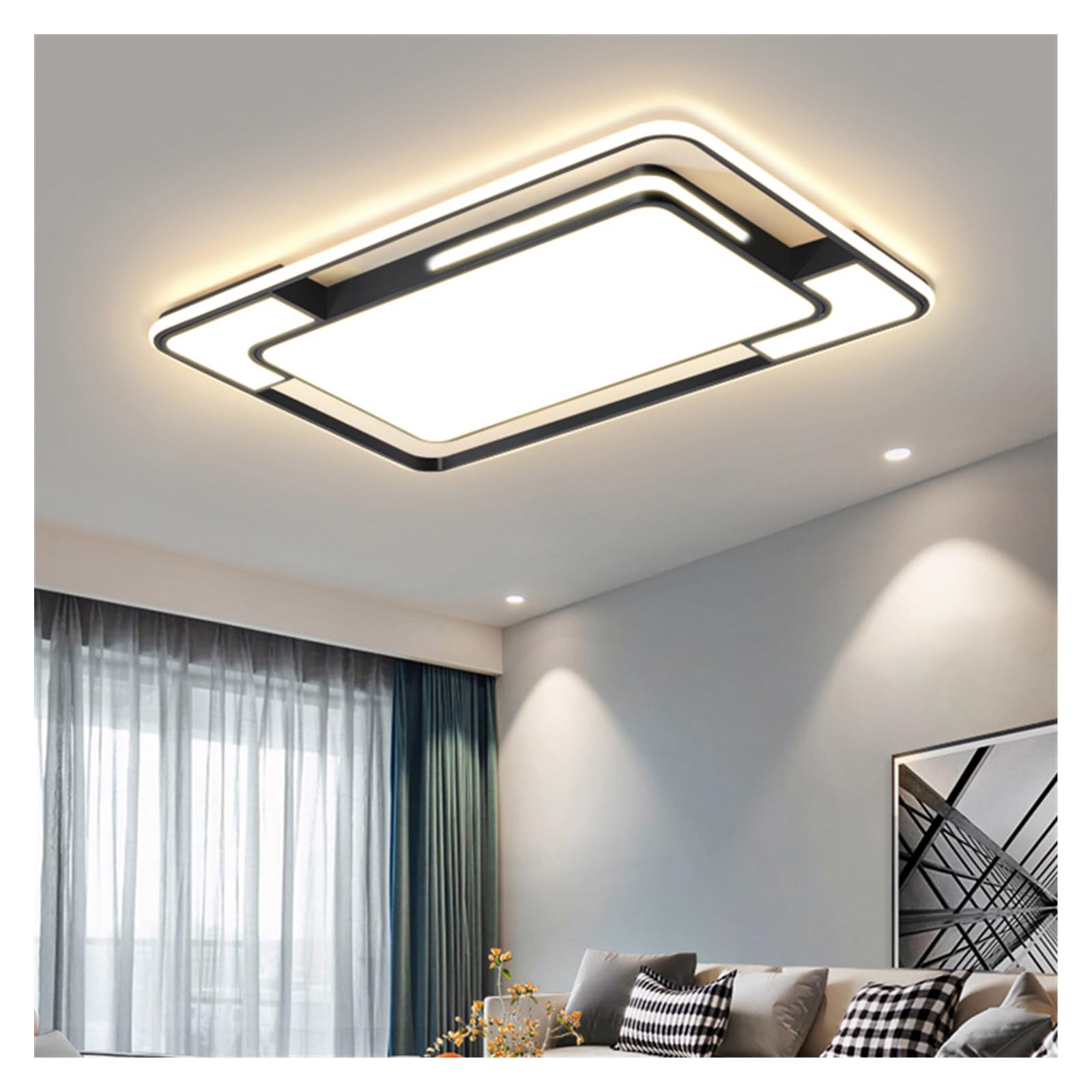 Kreatywna kwadratowa lampa sufitowa LED z pilotem do salonu, sypialni lub jadalni (czarna, 52 x 52 cm, 3 kolory, bez pilota)