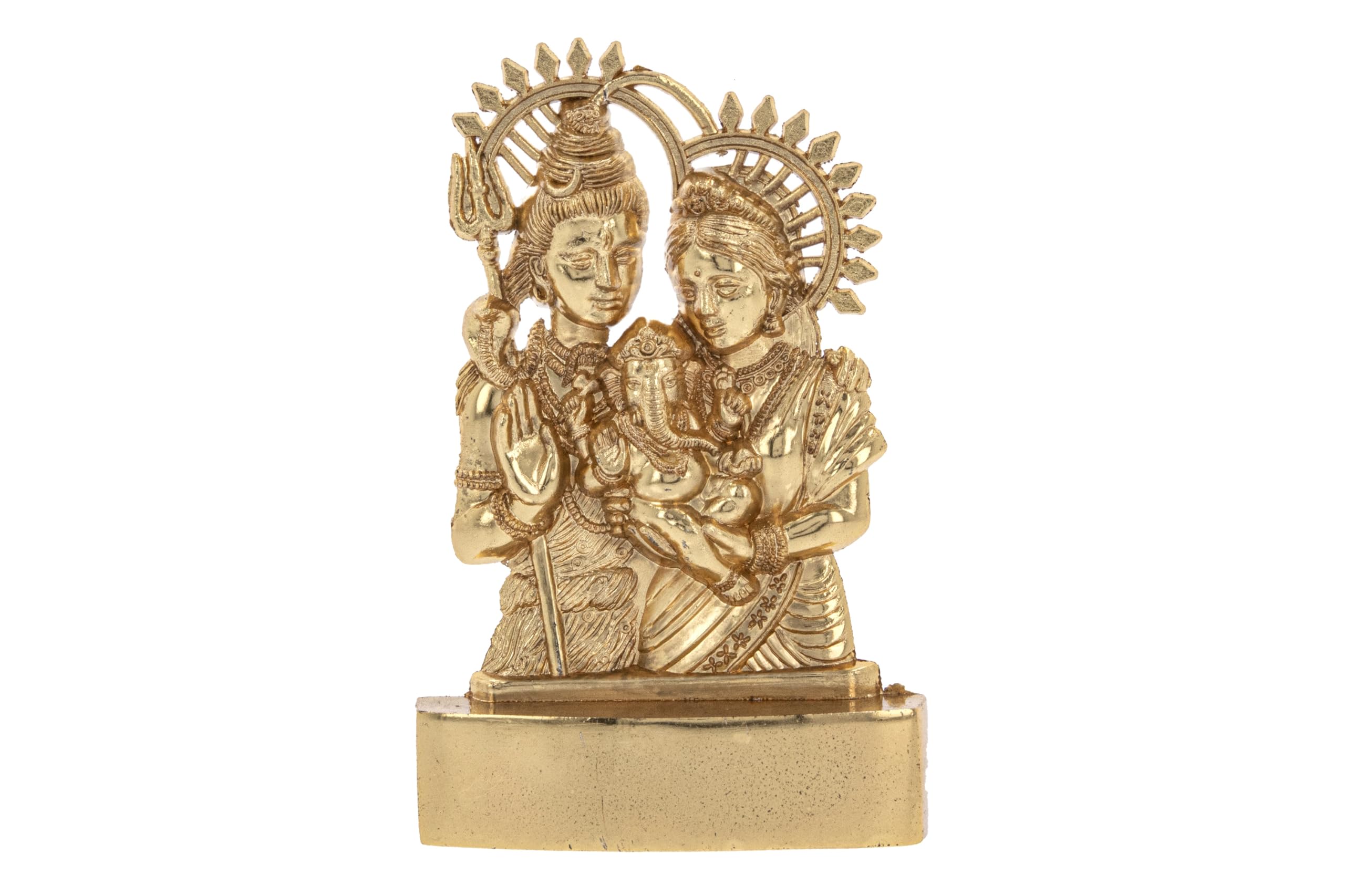 Indiabazaar Golden Shiv Parivar Statue Murti Metal Small Lord Shiva Family Shankar Parvati Ganesh Hindu God Goddess For Car Dashboard Home Office Desk Mandir Temple Pooja Décor Diwali Wedding Gift (5 Inch)