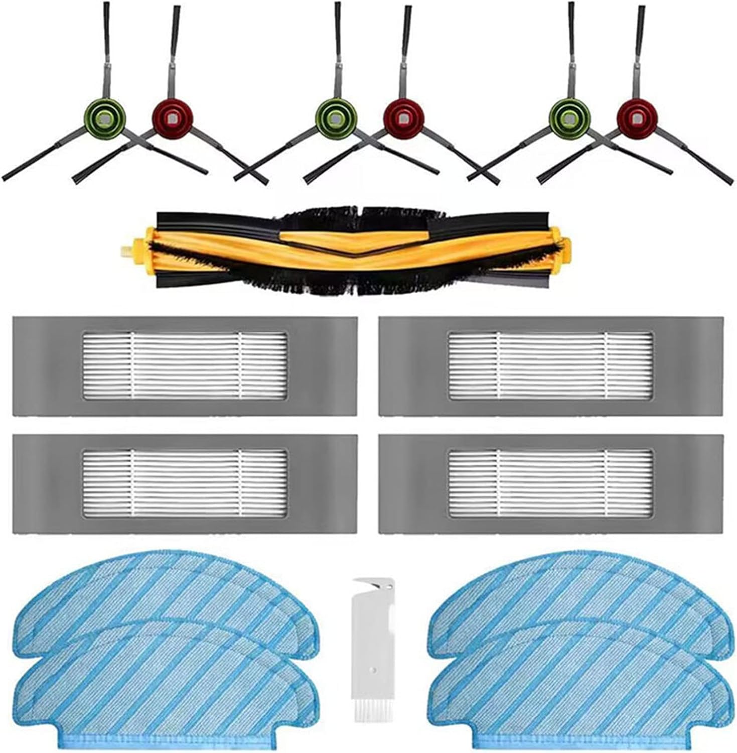 Accessories Kit for Yeedi Vac 2 Pro Station Robot Vacuum Cleaner Replacement Part, 1 Main Brush 3 Pair Side Brush 4 Mop Cloth Pad 4 Filter