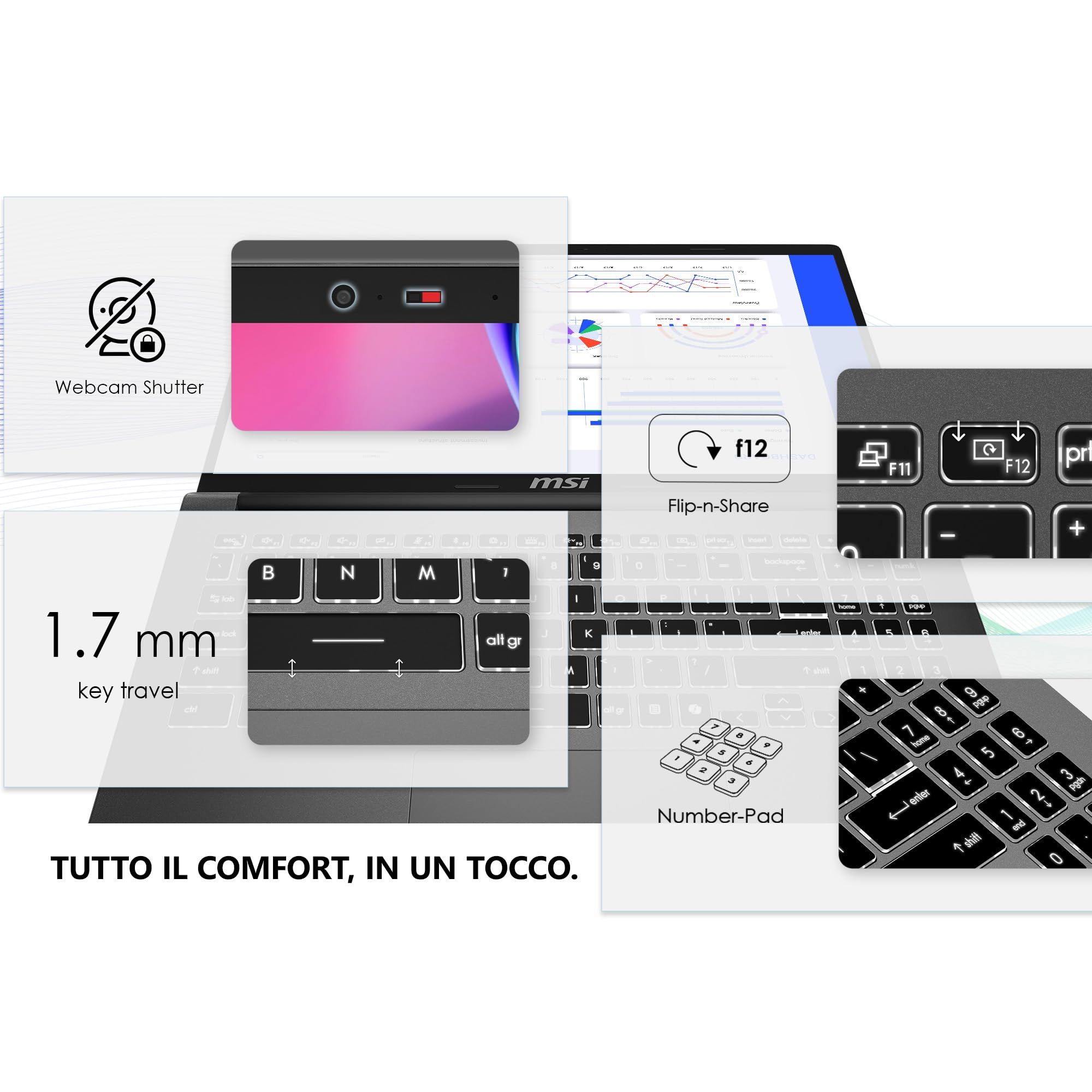 MSI Modern 15 F1MG-075IT, Notebook 15.6" FHD 60Hz, Intel Core i3-1315U, Intel Graphics, 512GB SSD PCIe4, RAM 8GB DDR4 8GB 3200MHz, WiFi 6E, Win 11 Home Layout e Garanzia ITA, Grigio