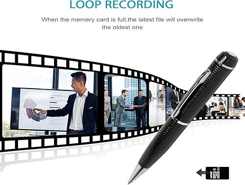 Miniatura 5 de Bolígrafo de cámara oculta portátil, mini bolígrafo para cámara de video, cámara de seguridad de 1080P con bucle de trabajo, toma de fotos para