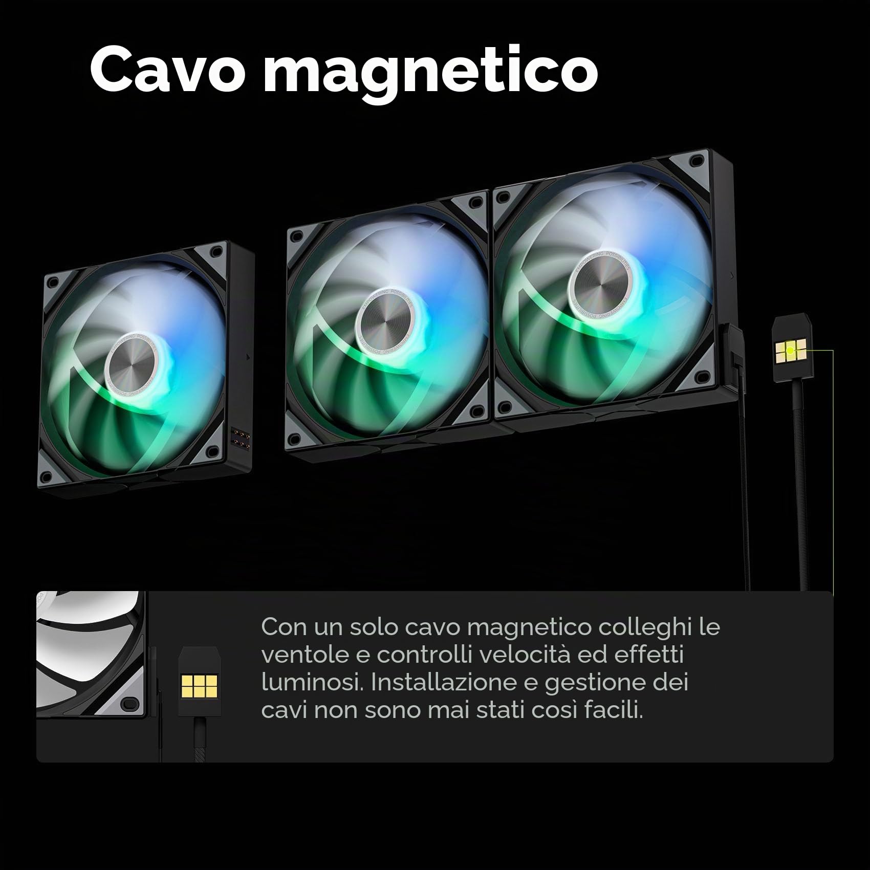 TRYX ROTA SL ARGB 120 Lama Inversa Nera – Ventola RGB PWM da 120mm in confezione da 3 per case PC e radiatori, collegamento a catena con cavo magnetico