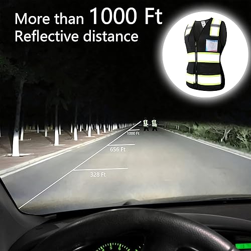 Miniatura 10 de ASIPHITU Chaleco de seguridad reflectante de alta visibilidad para hombres y mujeres con bolsillos con cremallera frontal cumple con las normas