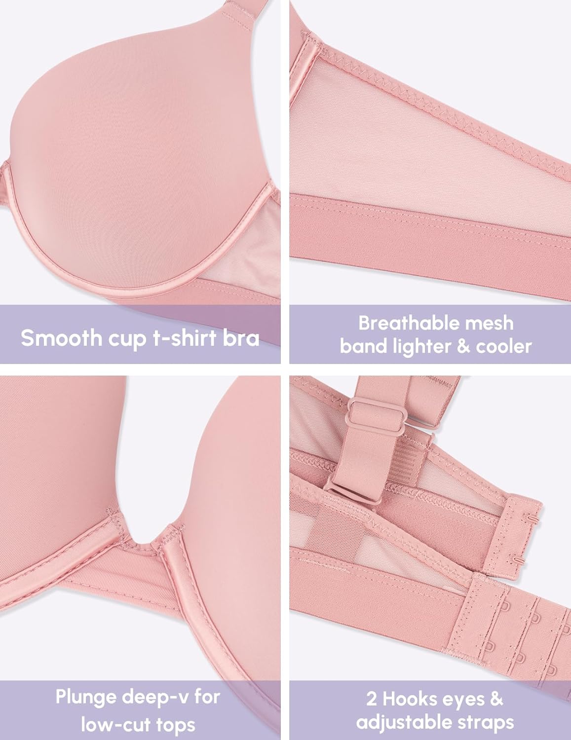 FallSweet Push Up T Shirt Bra for Small Chested Women Underwire Plunge Padded Add Two Cup Bra - Image 5