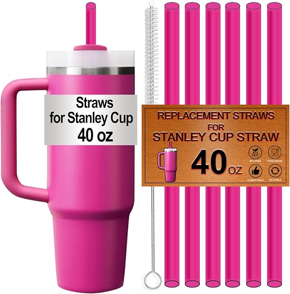 6-Pack Straws for Stanley Cup 40 OZ, Pink | Replacement Straw for Stanley 40OZ Tumbler, Reusable, Dishwasher Safe, Made of Tritan, BPA Free