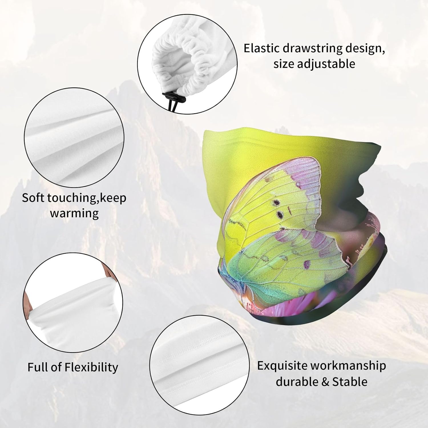 Winter Neck Warmer for Men Women, Yellow Butterfly Neck Gaiter UV Sun Protection Face Mask Windproof Cold Weather Face Cover Thermal Ski Mask Scarf for Outdoor Sports Bandana