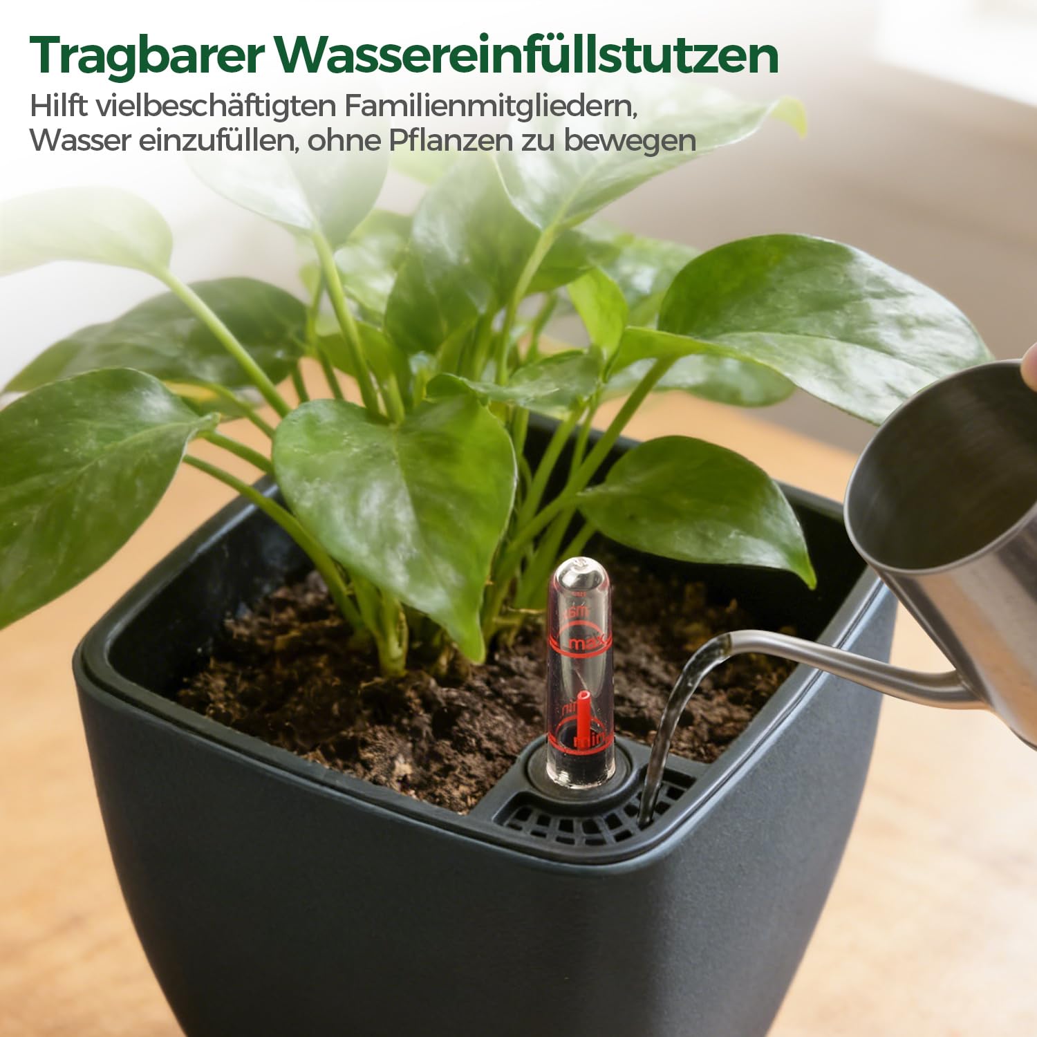 T4U 3Pcs 17,5cm Eckig Selbstbewässerungstopf mit Wasserstandsanzeige, Praktischer Blumentopf für vielbeschäftigte Anfänger und Gärtner,geeignet für Geranien/Minze für den Innen und Außenbereich (Grau)