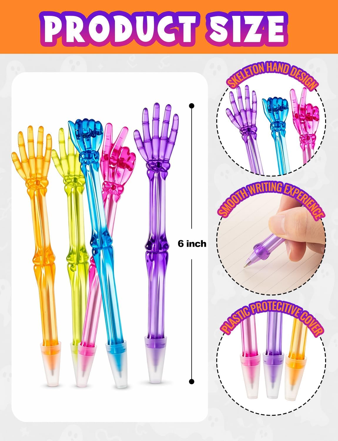 WDAHDHP Halloween Finger Bone Ballpoint Pens, 30Pcs Colors Skeleton Hands Rollerball Pen with Black Ink for Students Teacher Office School Supplies Halloween Gifts image 2