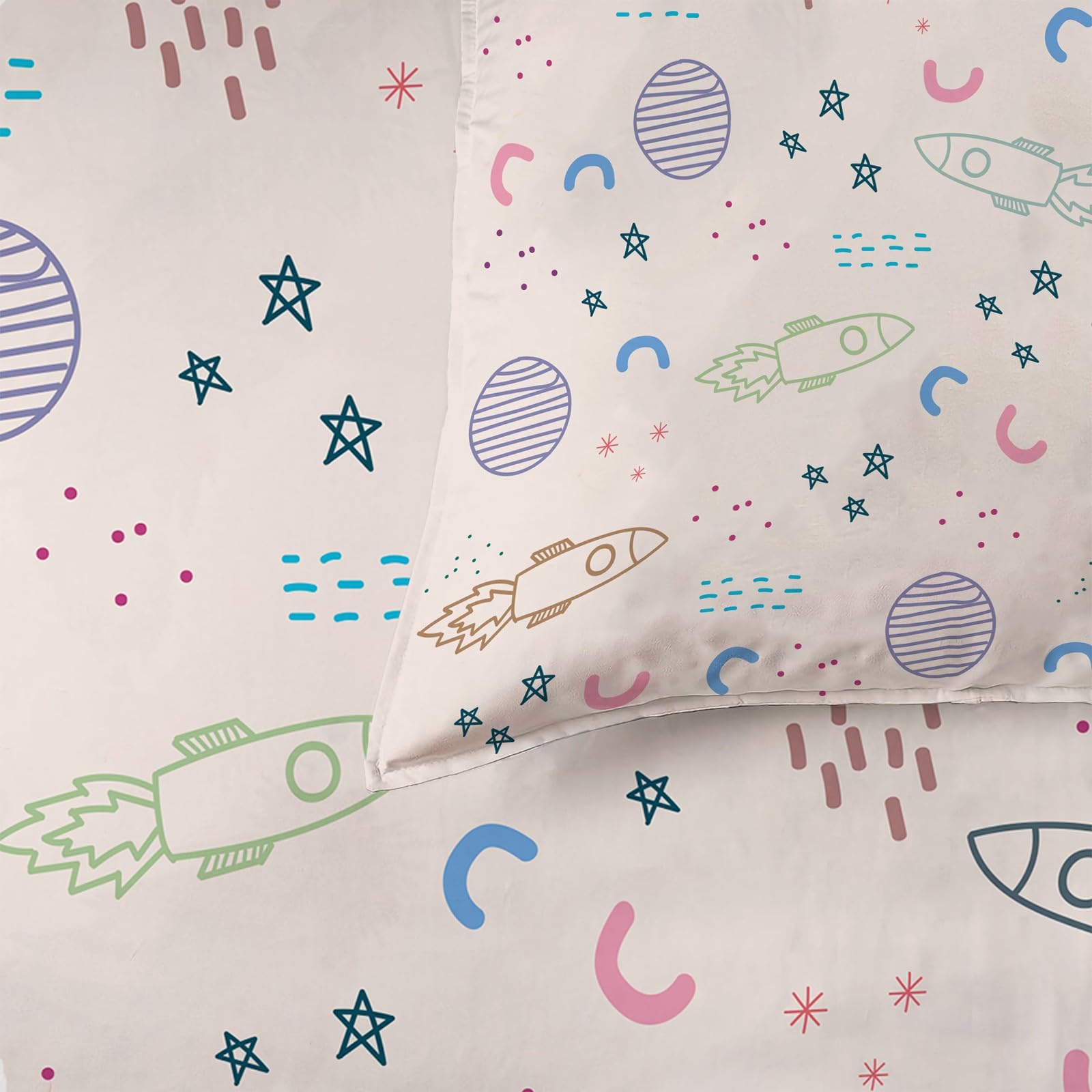 Espacio Funda Nórdica Cama 105 Juego, Reversible Microfibra Juegos Cama Dibujo Cartoon Funda Edredon 180×220 y 2 Fundas 50x75, con Cremallera, Apto Hombres y Mujeres AP646
