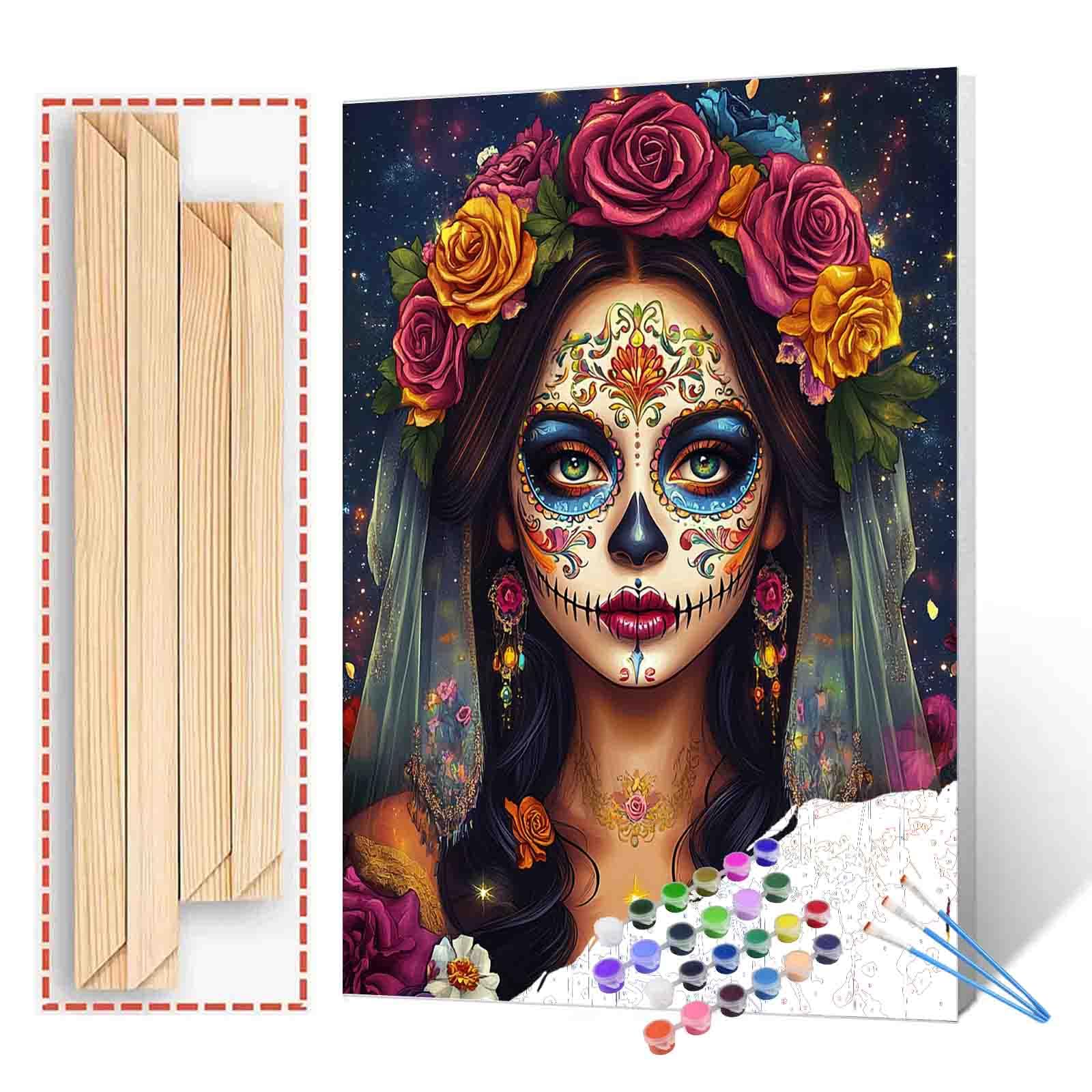 Day of The Dead Woman Paint by Numbers Kit for Adults &amp; Kids Ages 8-12,Sugar Skull Paint by Number on Canvas Easy to Paint for Beginner,Oil Painting for Gift Home Wall Decor 16"x20"(DIY Frame)