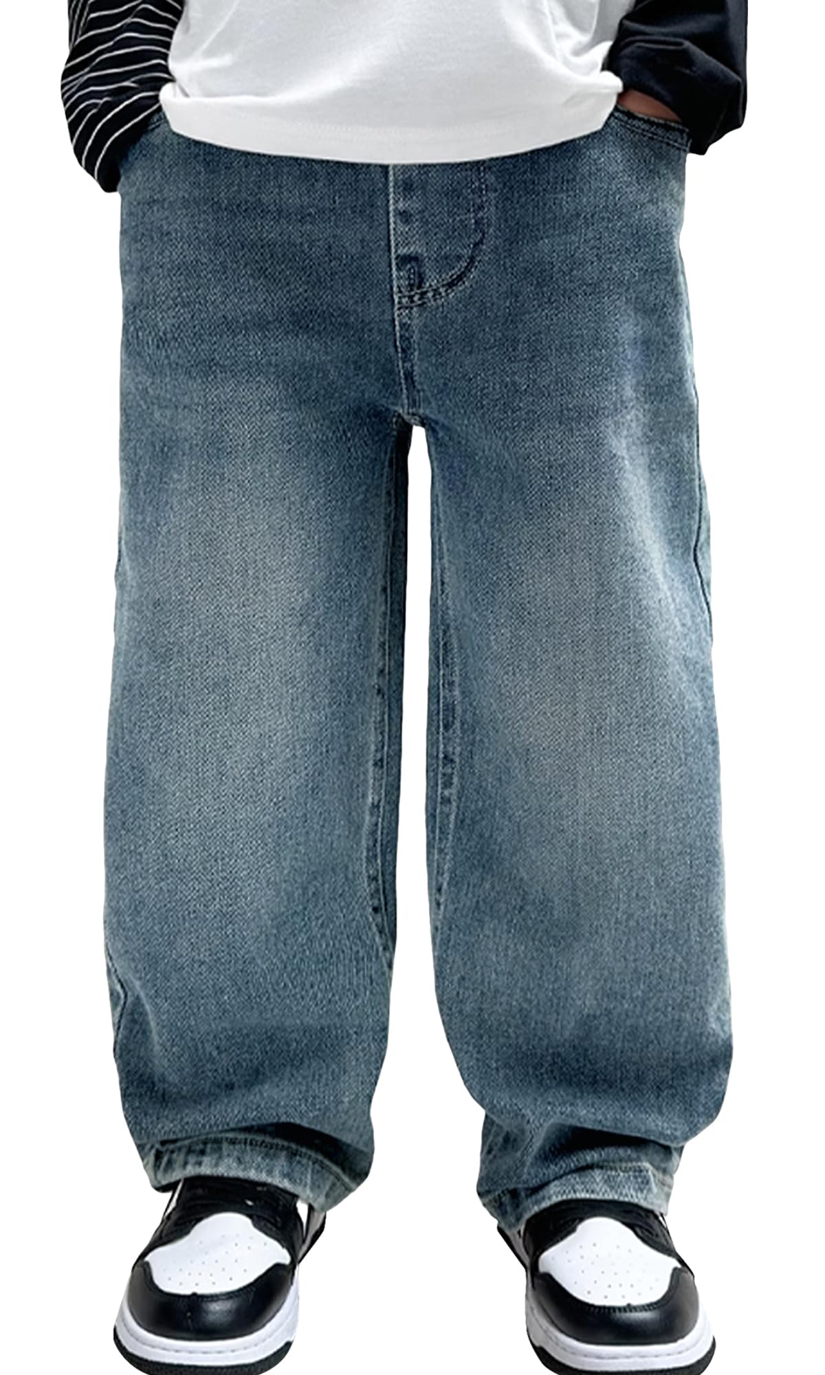 Pantalon Jean Garçon Coupe Ample Baggy - Denim Vintage, Taille Élastique, Poches Cargo (120-170 Cm) - 9