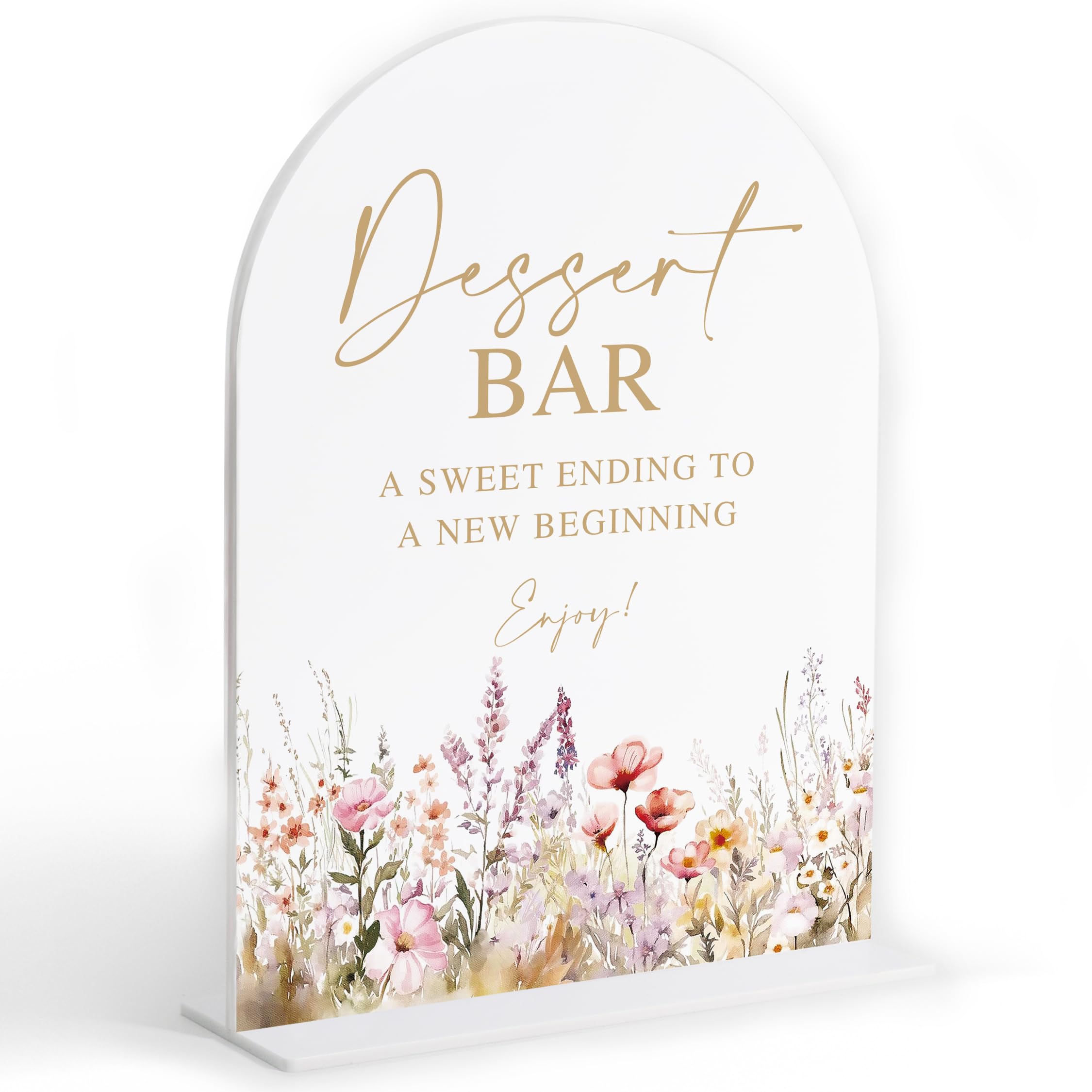 Photo 1 of Boho Floral Wedding Dessert Bar Sign, Wedding Reception Table Decorations, Arched Acrylic Table Sign with Base for Bridal Shower Parties, Engagement Party Decor, Anniversary Party Supplies, 6