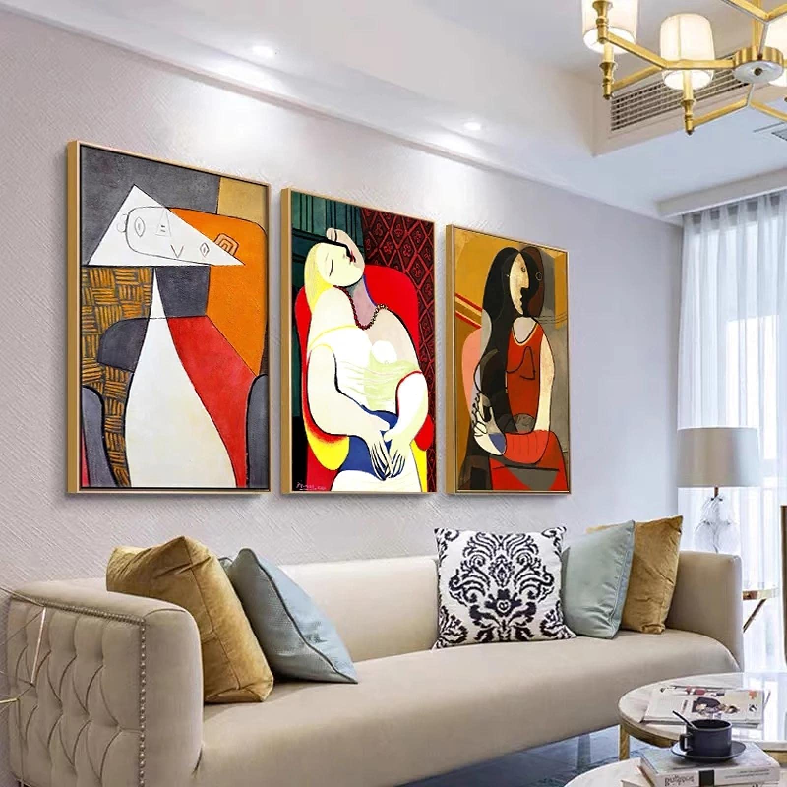 Carteles de pintura abstracta Carteles e impresiones de decoración moderna para el hogar Arte de pared Cuadro de lienzo de Picasso para pintura de diseño del hogar (24x35in) 60x90cmx3 Marco interno