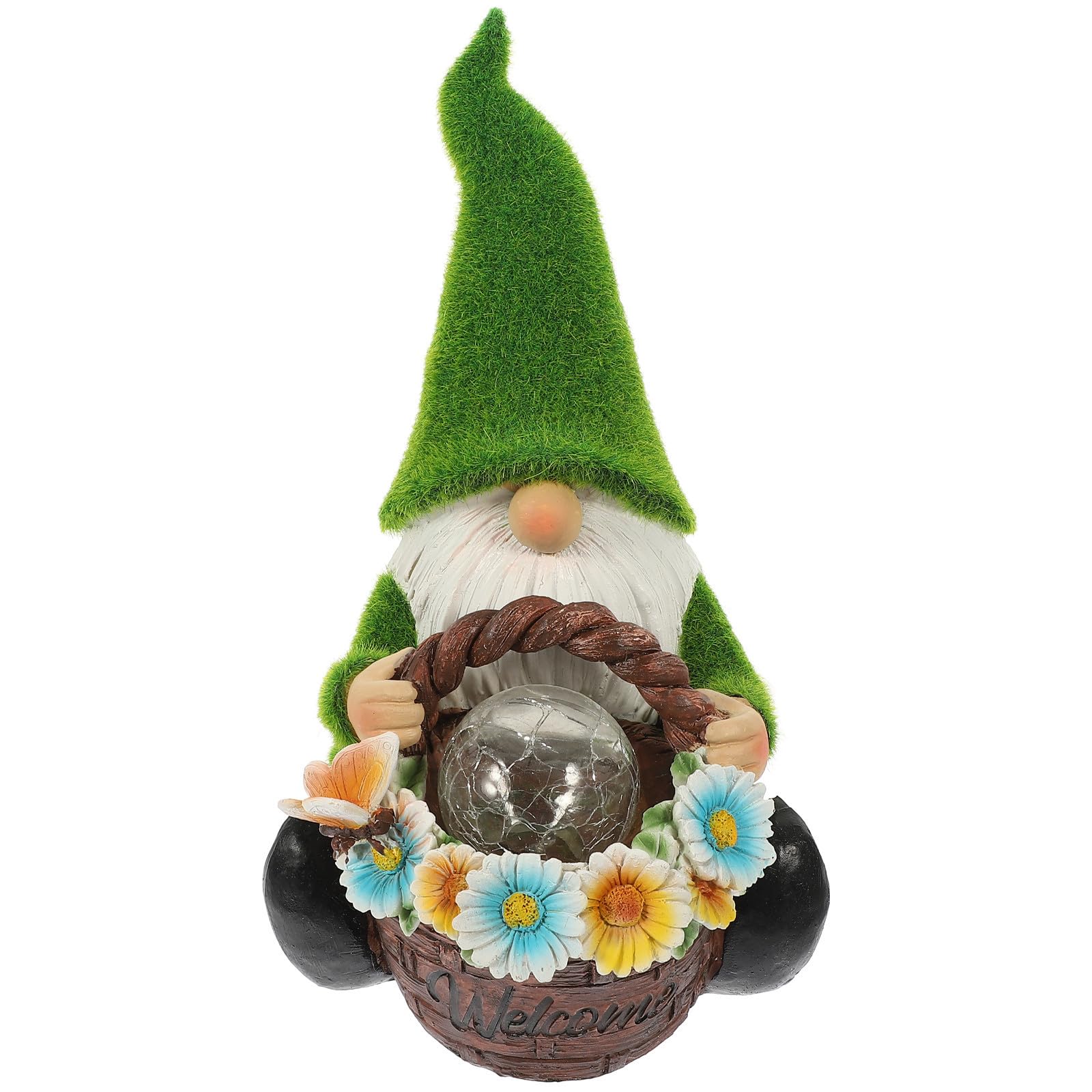 Lampada Solare da Giardino Gnomo in Resina Verde Decorativa | Luce Automatica Notturna, Tema Natale, per Giardino e Occasioni Felici