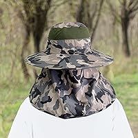 Vista 3 de Sombrero de pesca solar UPF 50+ para hombres y mujeres, sombrero de ala ancha con cubierta facial desmontable y solapa para el cuello