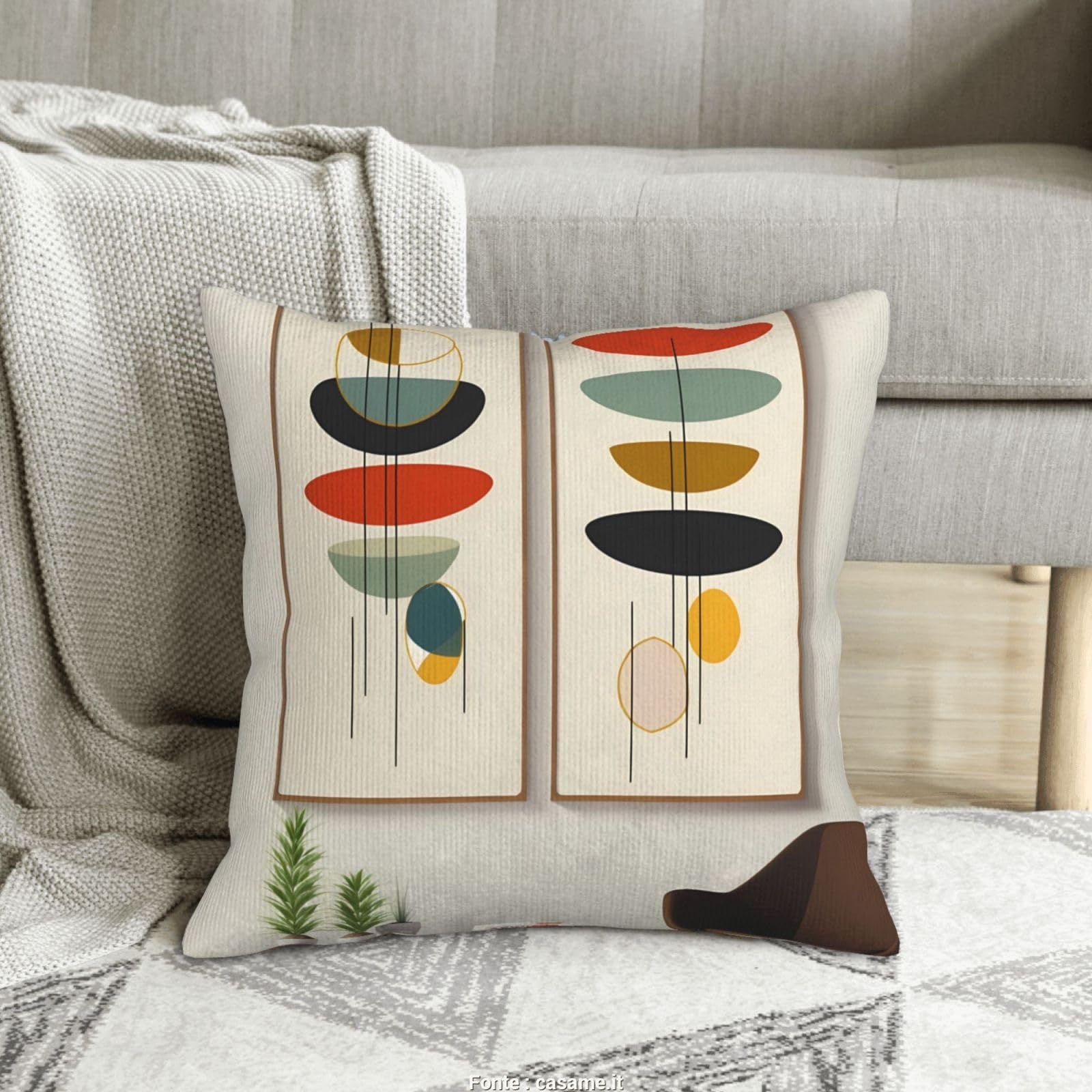 Housses de coussin 45x45 cm imprimé milieu du siècle en peluche
