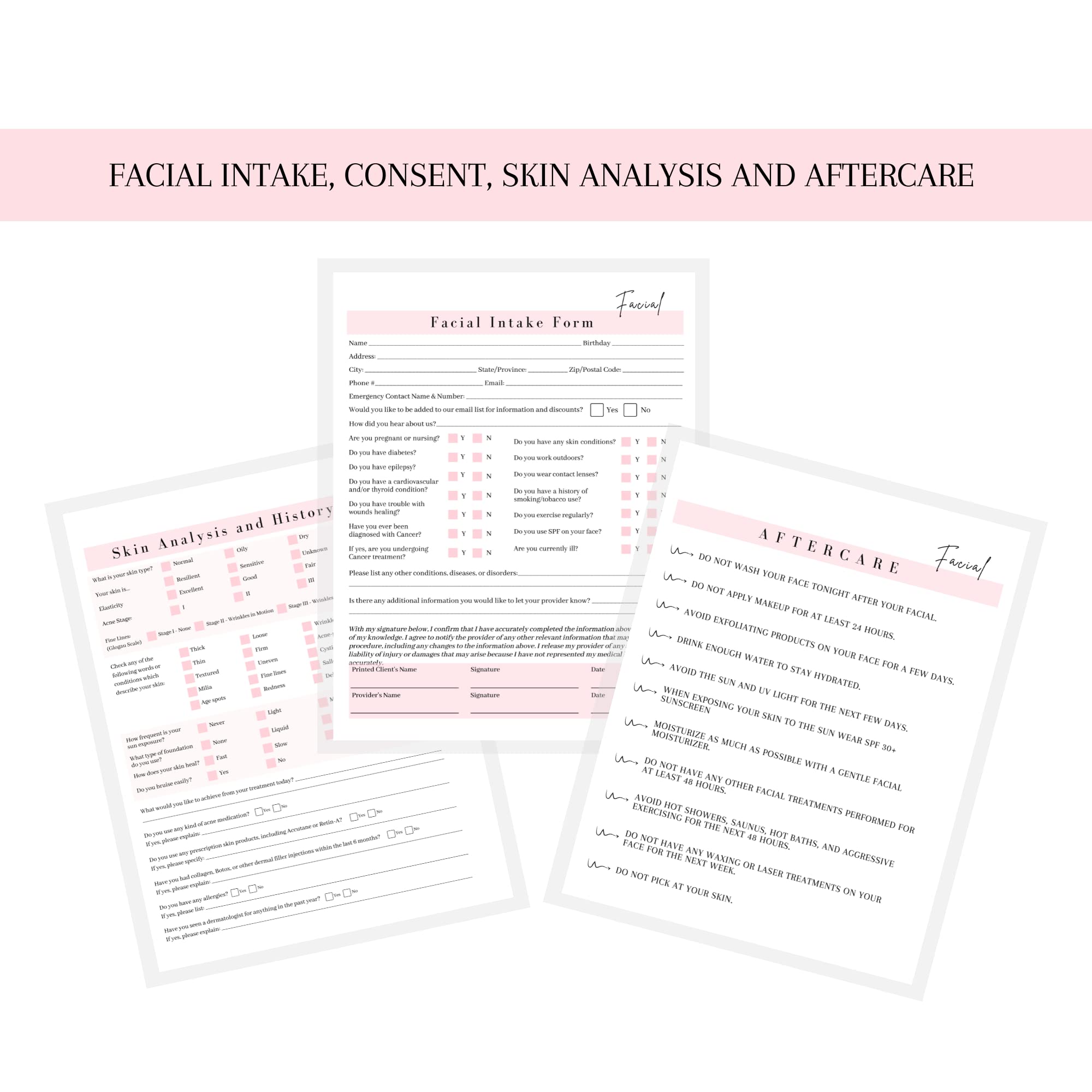 Sign In Sheets Facial Client Intake Forms - 75 Pack Skin Analysis ...