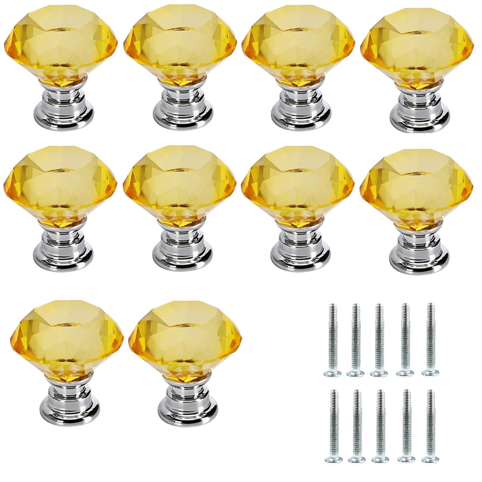 Kfgisd Yellow 10 Pcs,Drawer Knobs 1.18 * 1.1Inch Single Hole Transparent Multi-Color Cabinet Jewelry Box Drawer Diamond Handle,Crystal Handles(Yellow)