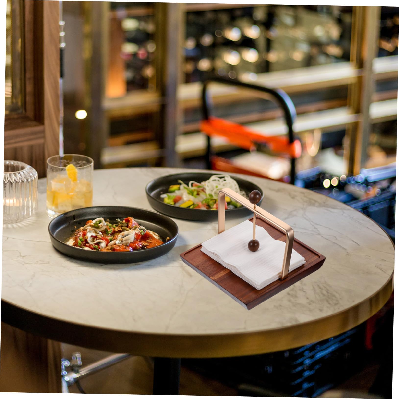Toyvian Servilletero de Mesa Cuadrado de Madera y Hierro Bordes Suaves y Gran Capacidad para Restaurantes y Cafeterías, Diseño Simple y Elegante