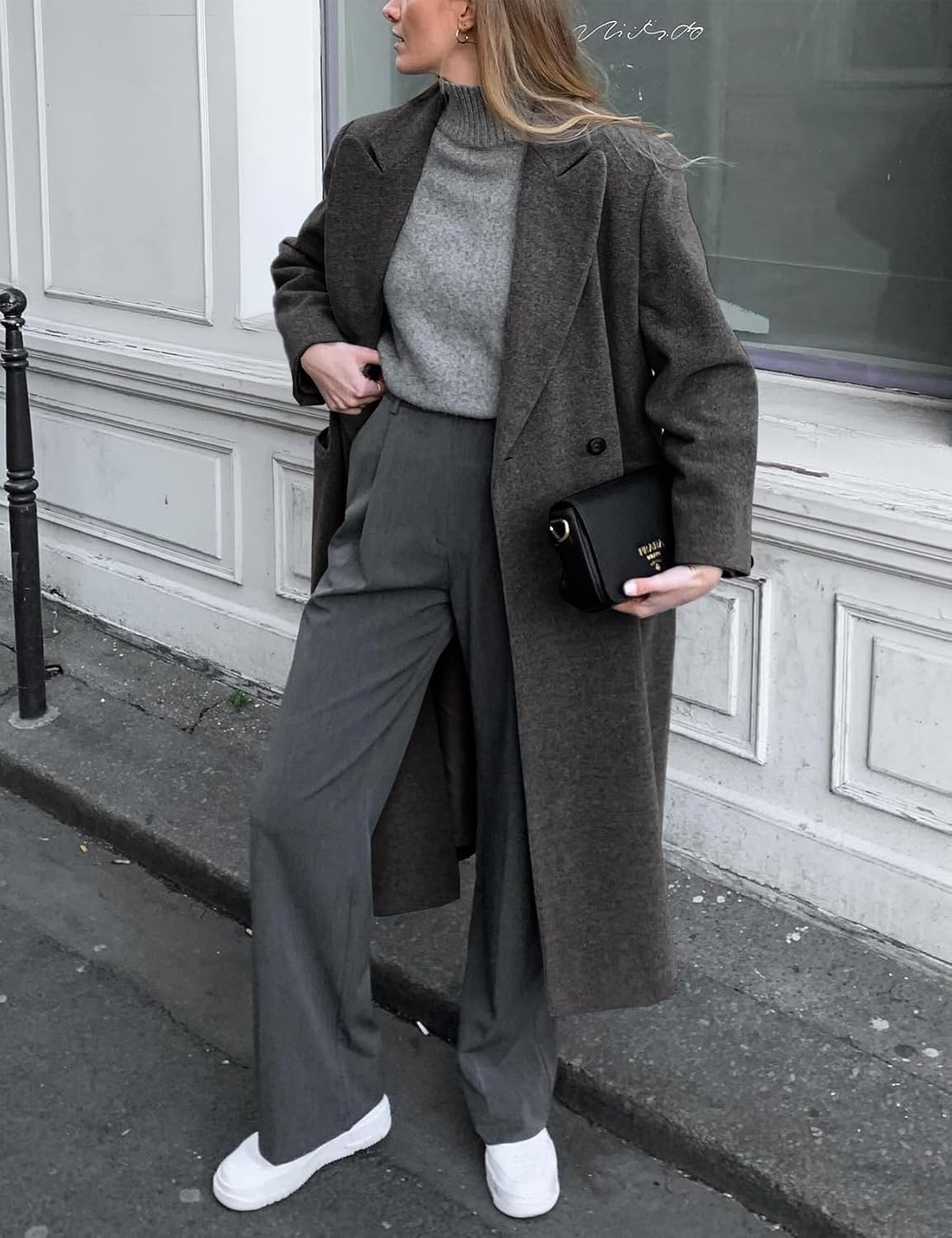 Shiyifa Womens Long Wool Coat Winter Notch Lapel Double Breasted Pea Trench Coat with Pockets - Image 5