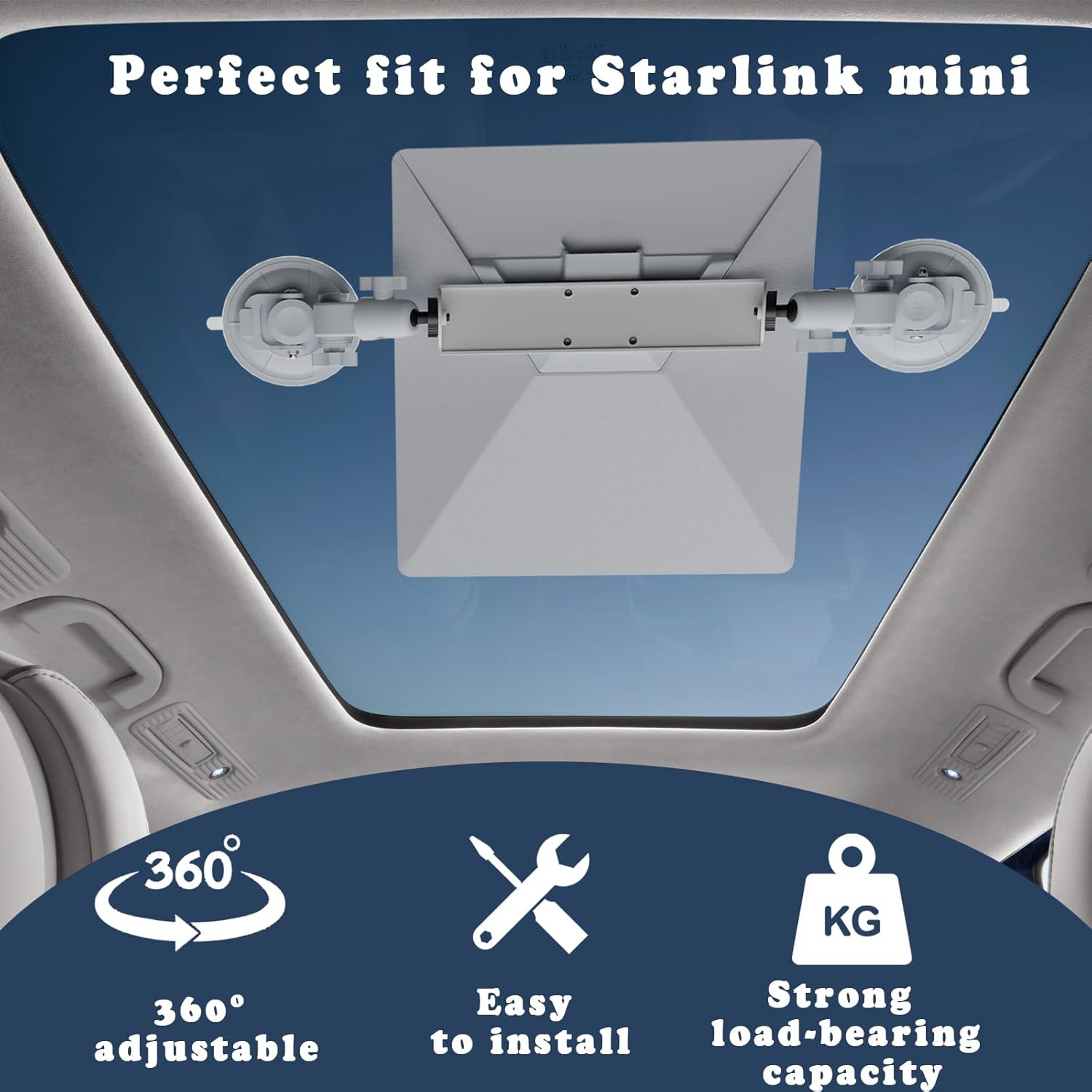 Starlink Mini Mount, 360° Adjustable Suction Cup Car Mount for Starlink Mini, Super Strong Suction & Ready to Use, Perfect for Car/RV/Boat/Truck and Marine