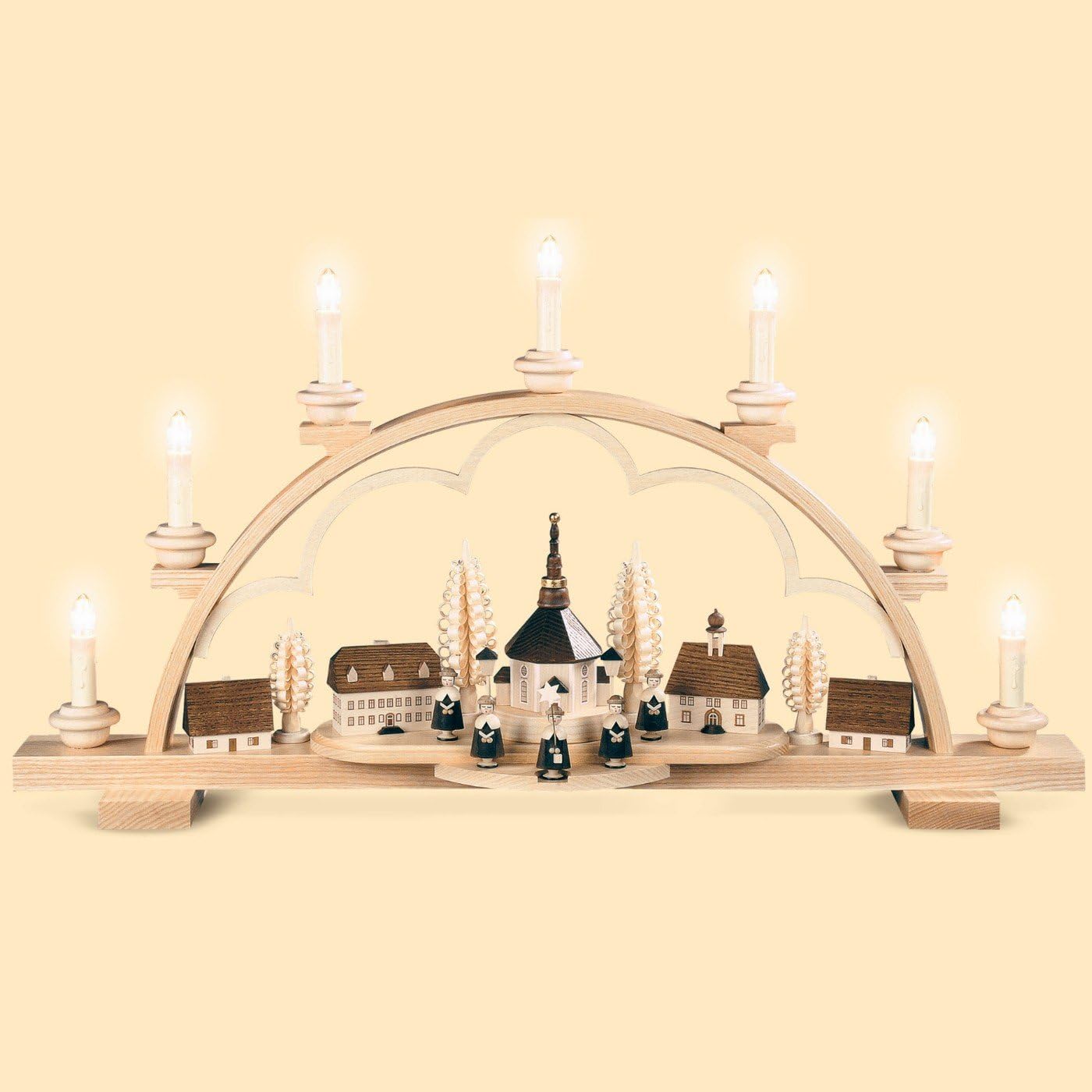 Müller German Candle Arch Village of Seiffen, Length 64 cm / 25 inch, Natural, Electrical Illuminated (230V, 50Hz not for USA and Japan), Original Erzgebirge by Müller Seiffen