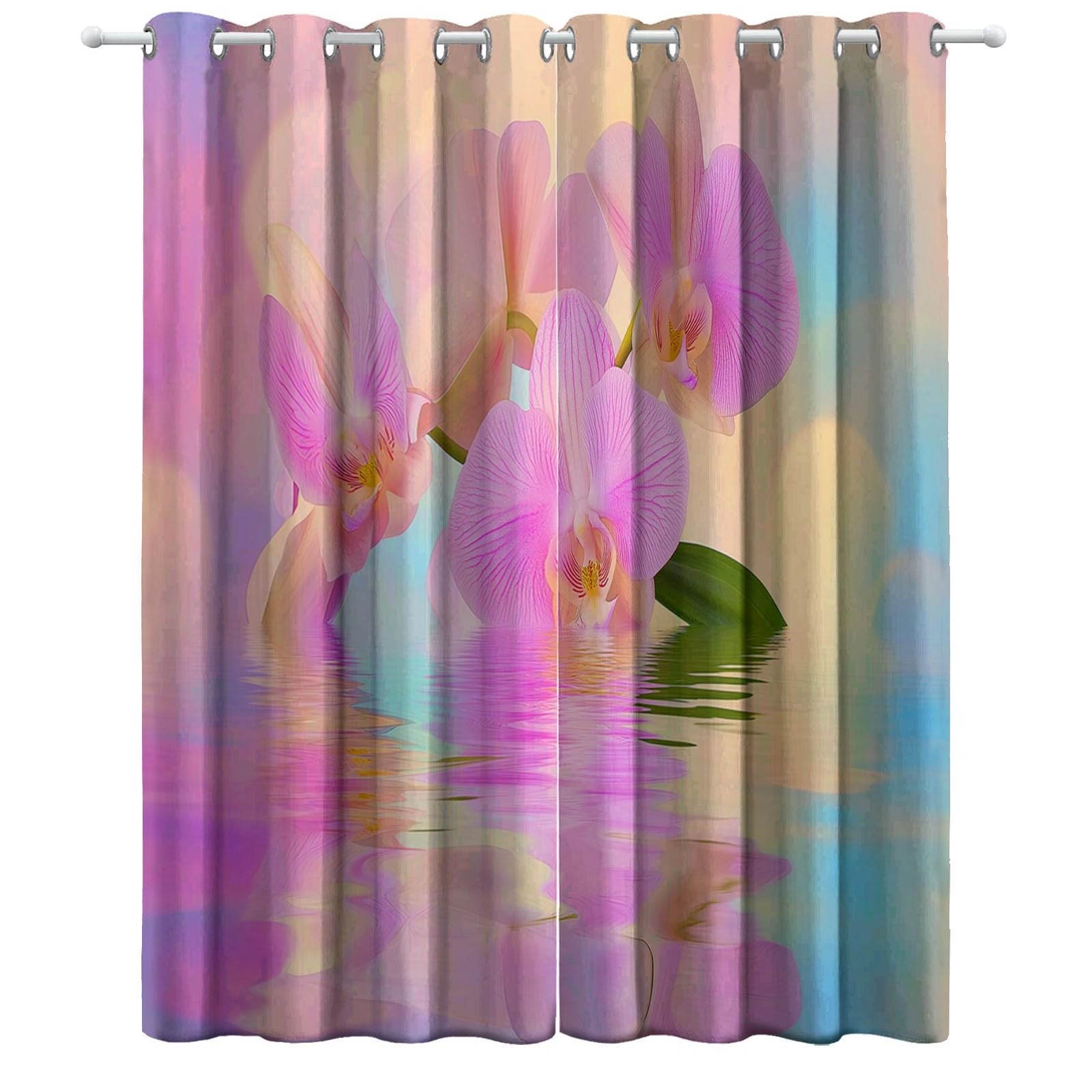 2 panele Zasłony zaciemniające 110 x 215 cm, wymarzona orchidea z nadrukiem z oczkami dla dziewczynek i chłopców, wystrój salonu, miękka i odporna na zmarszczki, różowa