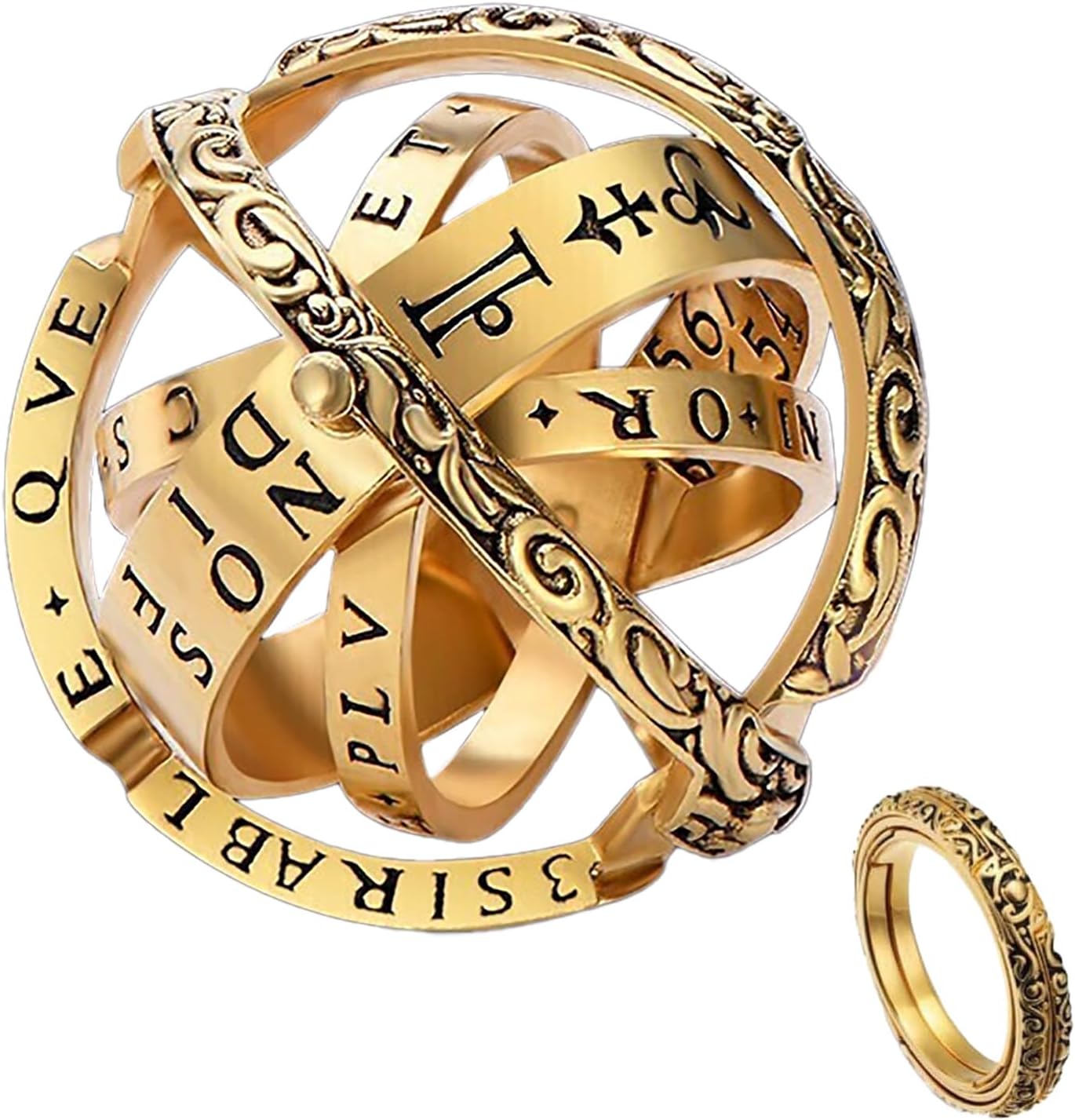 GAUEIOUR Astronomical Sphere Ball Ring,3D Retro Flipped Deformable Universe Ring,Golden alloy,Unique Gothic Style,Showcasing A Dreamy Universe