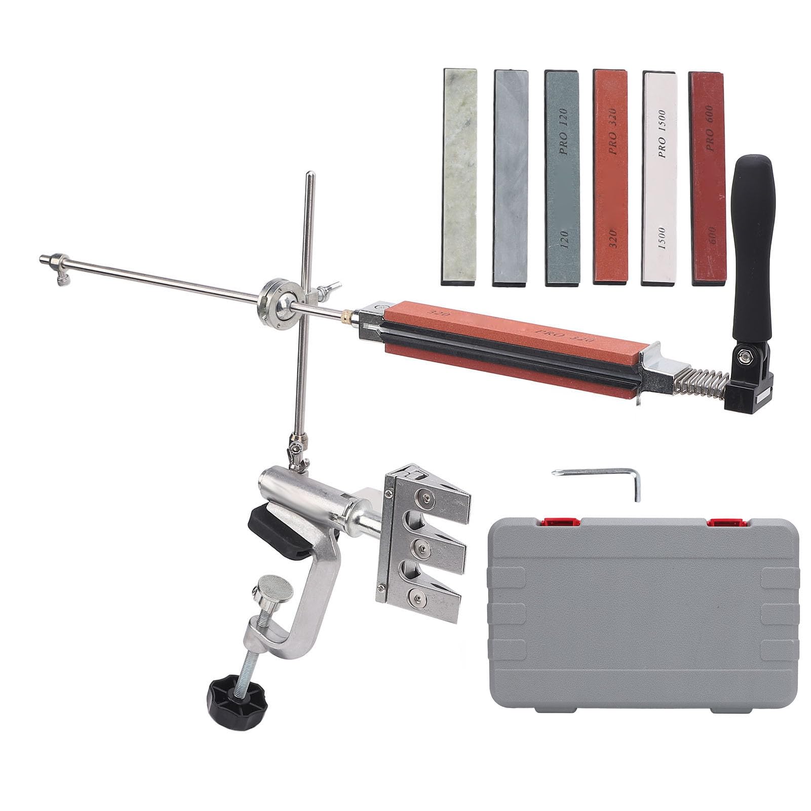 Kit per Affilare 6 Coltelli per Pietra Affilatore Reversibile a 360° con Corpo in Alluminio Pressofuso e Bloccaggio Rapido per Coltelli da Chef da Cucina