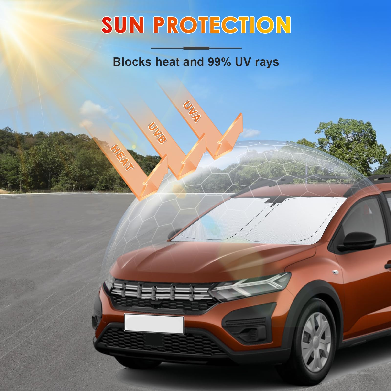 [Upgrade] BSTW Faltbarer Sonnenschutz für Dacia Jogger 2021-2025 2026 Frontscheiben Abdeckung mit UV-Schutz & Hitzeschutz Sonnenschirm Jogger Zubehör