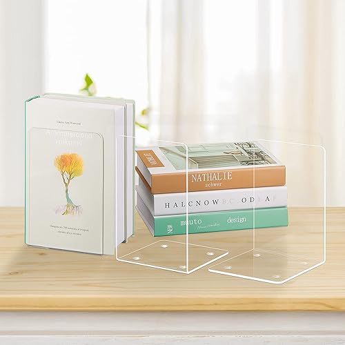 Miniatura 6 de Sujetalibros acrílicos de 2 piezas, extremos de libro VFINE para estantes, sujetalibros transparentes para estantes, decoración de libros, para