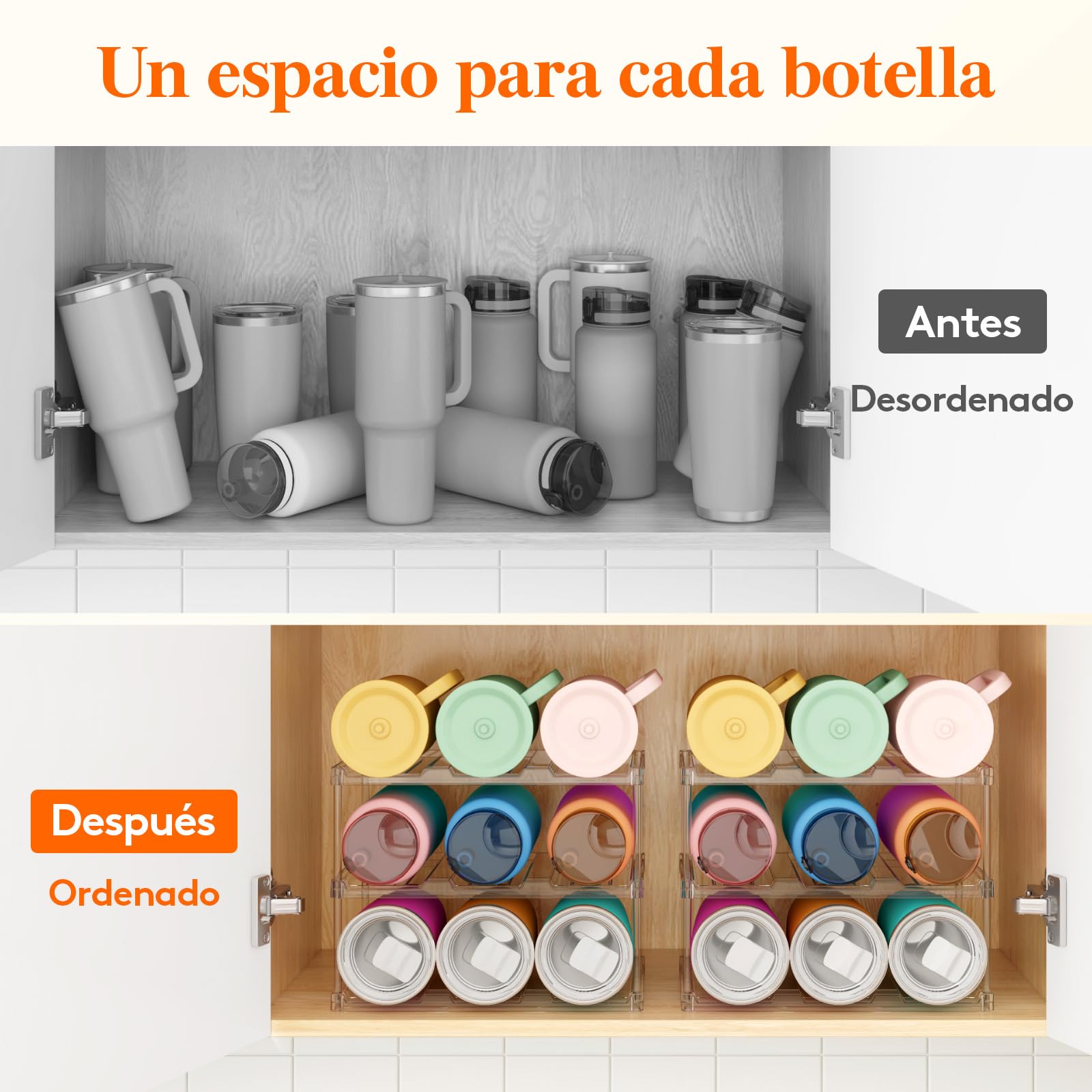 Lifewit Organizador Apilable para Botellas de Agua para Armarios, Congeladores, Despensas, Botellero de Plástico para Encimeras de Cocina, Escritorios, 3 Pisos para 9 Botellas