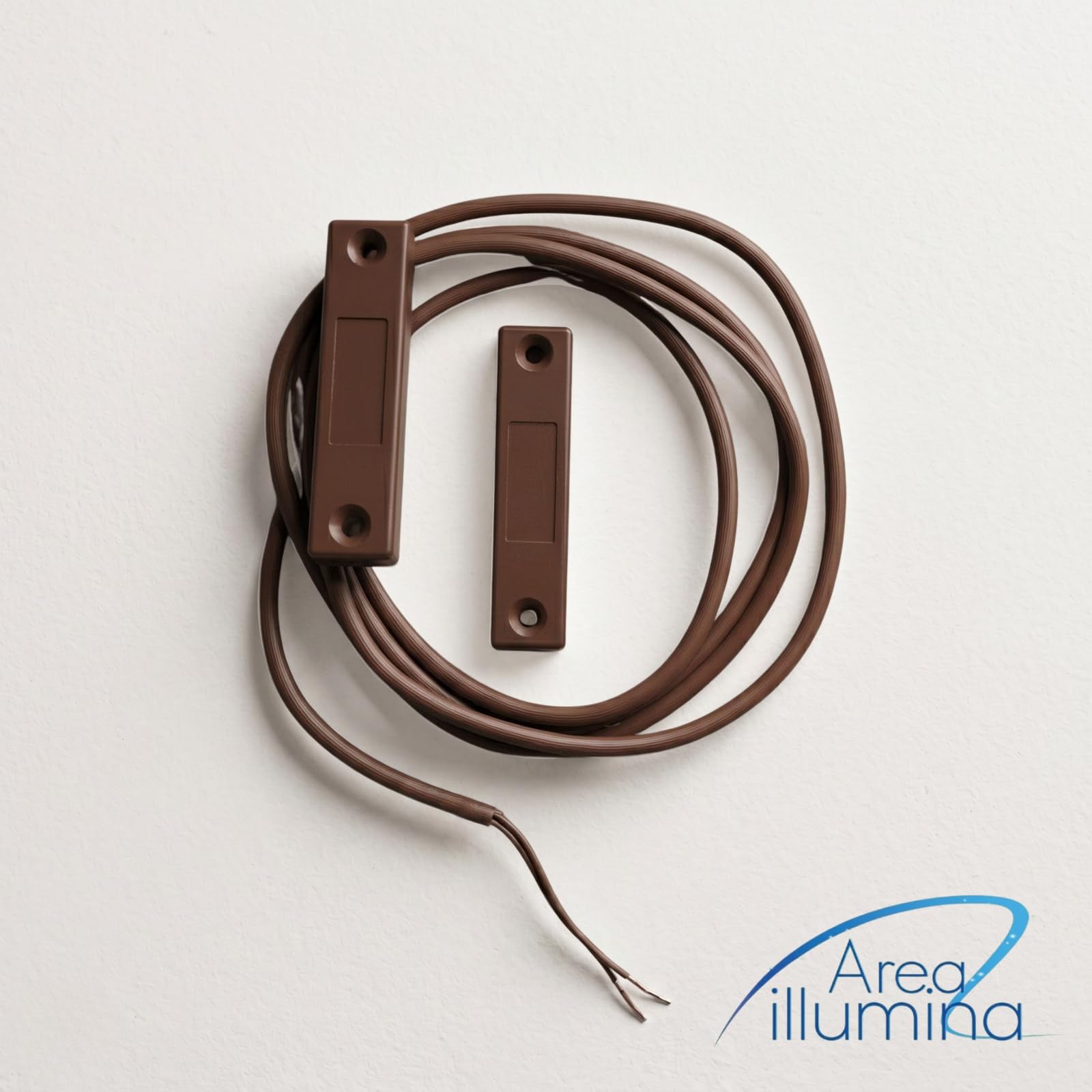 Contatto Magnetico a Scomparsa per Porte e Finestre, Bianco o Marrone, Termoplastico, 53mm, Cavo 1,2m (Marrone)