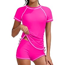 GEMLON Girls Bathing Suit 2PCS Short Sleeve Swimwear with Floral Print Shorts Swimsuits for Girls 7-16 Summer