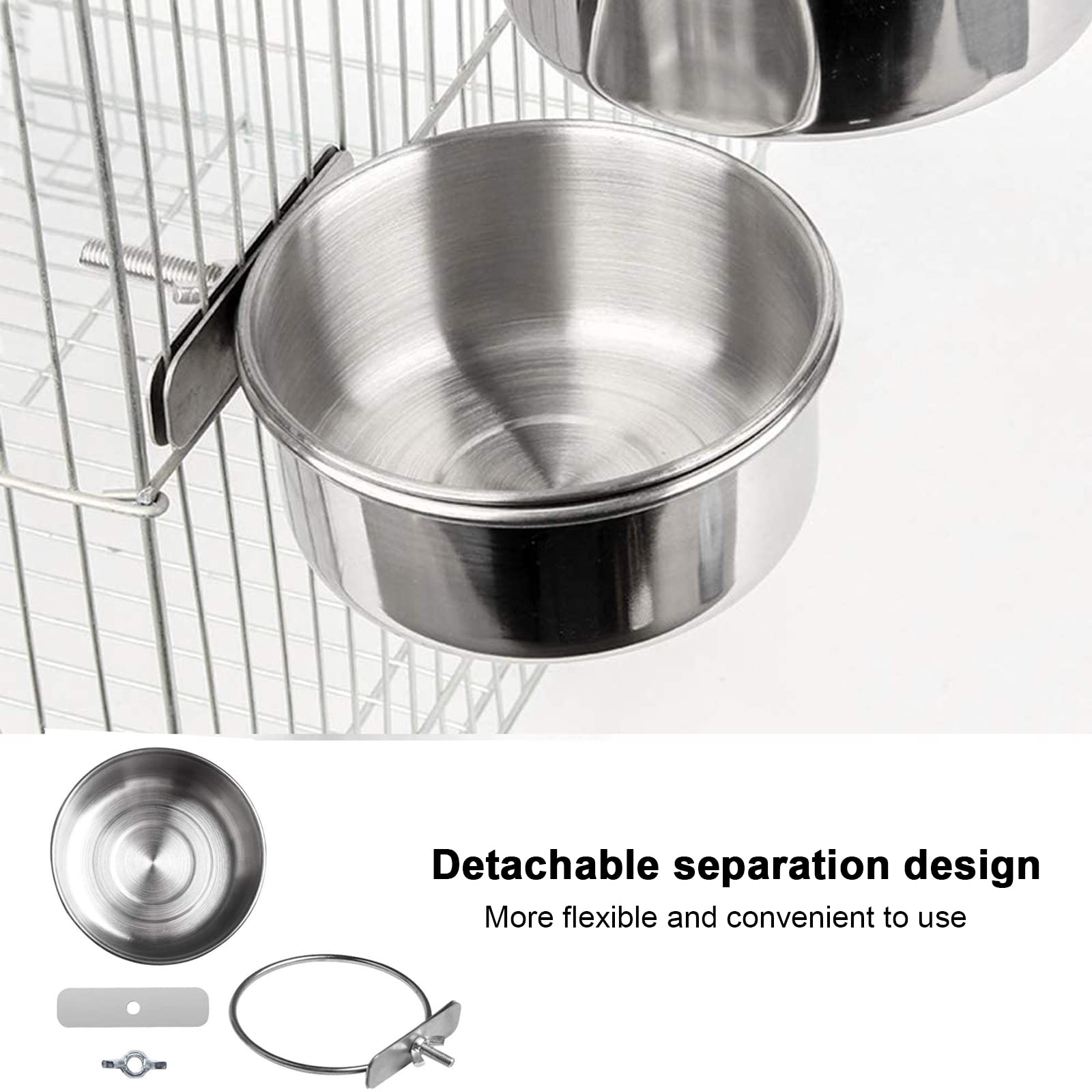6er-Set Vogelfutter-Becher Aus Edelstahl – Mit Klemmhalter & 6 Löffeln Für Papageien, Sittiche & Mehr
