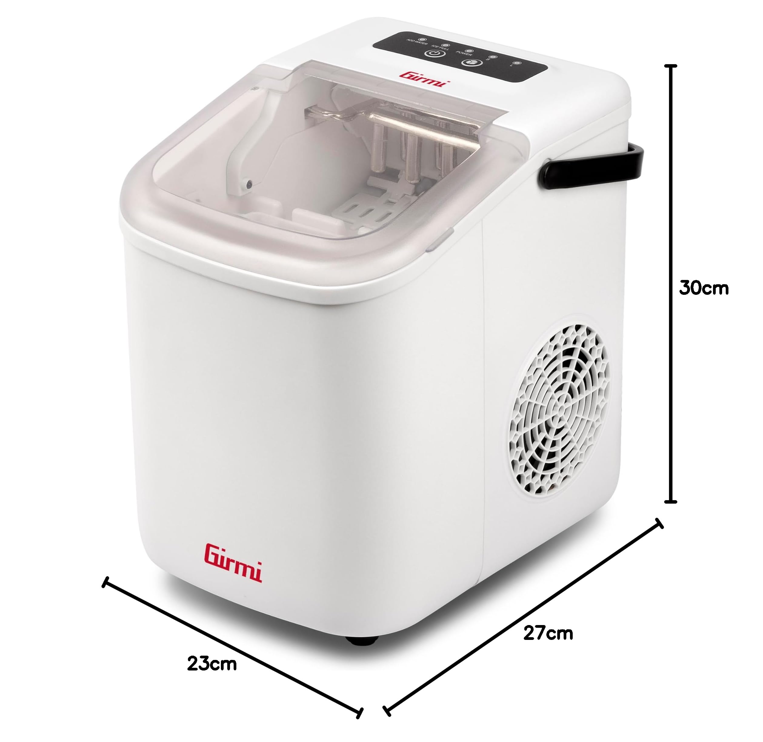 Girmi GH74 Fabbricatore di Ghiaccio,1100 cubetti x 24h, Spegnimento automatico, Accessori inclusi, Bianco