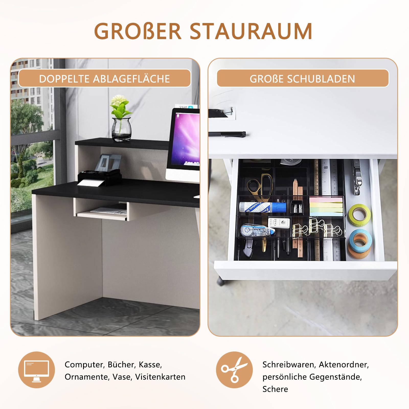 Empfangstheke Moderne Kassentheke Rezeptionstresen mit Aufsatz für Büro Salon Boutique Geschäft