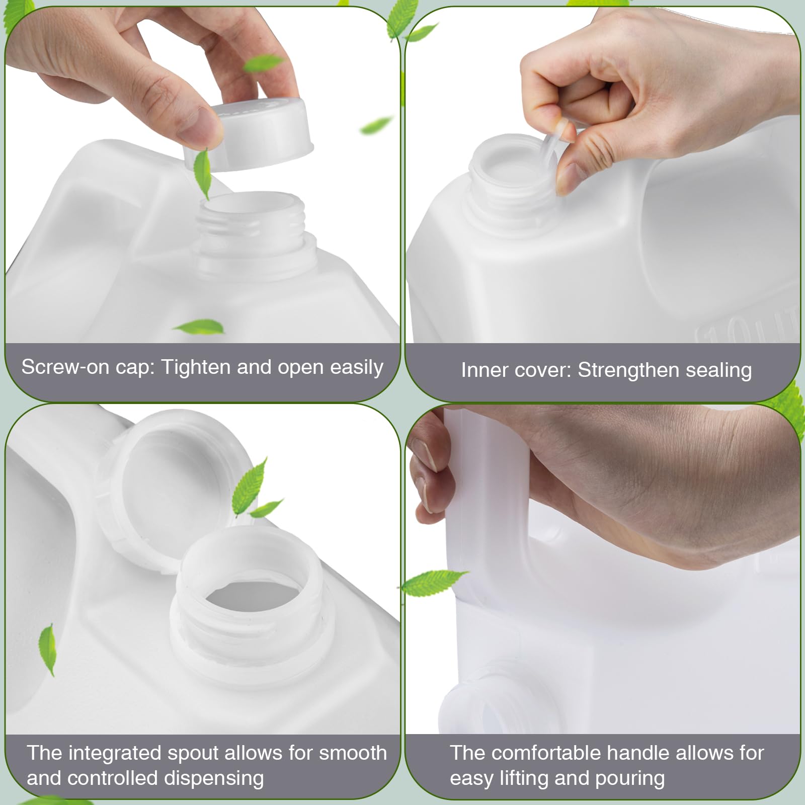 Jarra de agua de 2.5 galones, jarra de plástico estilo F, contenedores de almacenamiento de agua, contenedores de HDPE con tapa a prueba de fugas (paquete de 4)