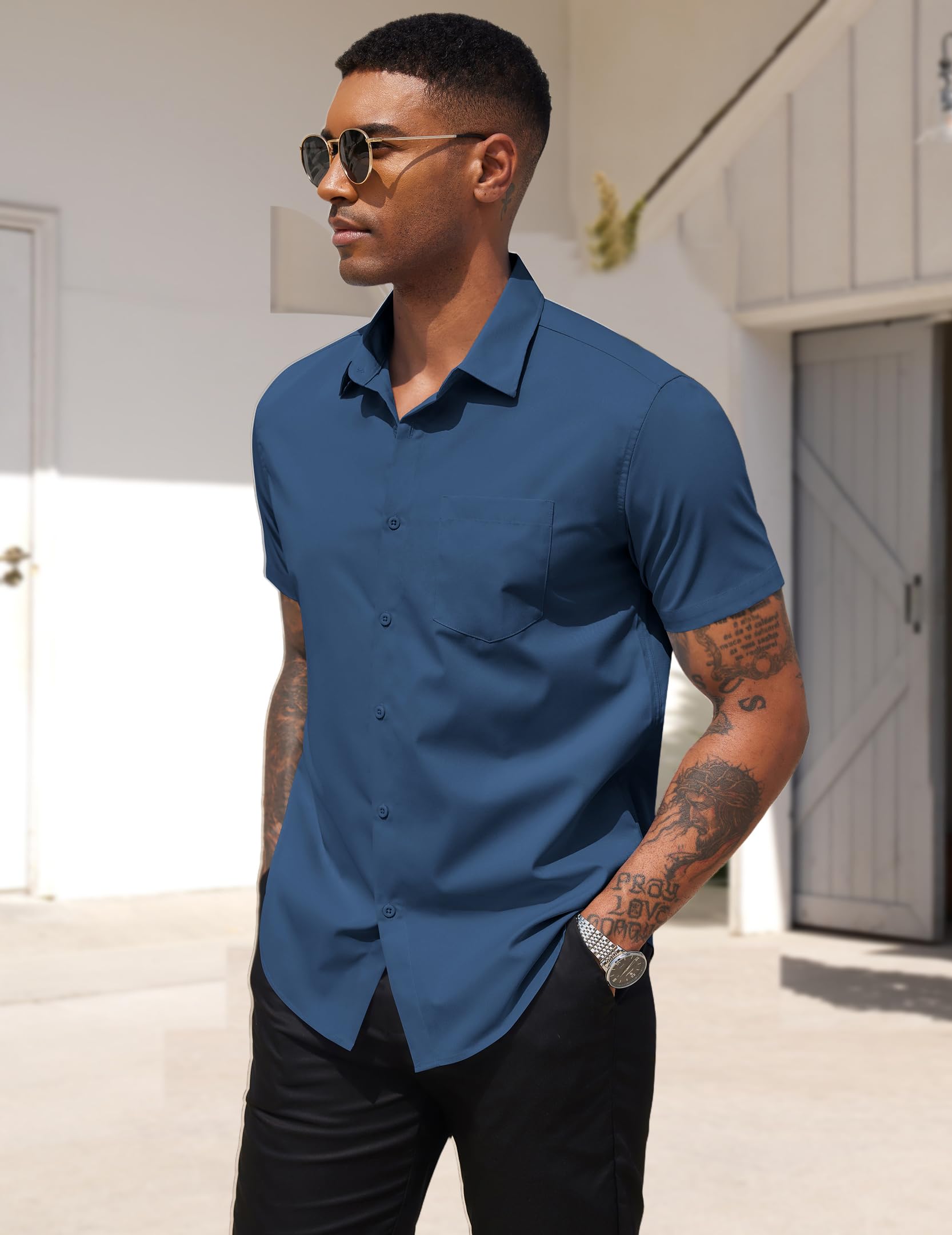 COOFANDY Men's Short Sleeve Casual Button Down Shirt Business Untucked Dress Shirts with Pocket
