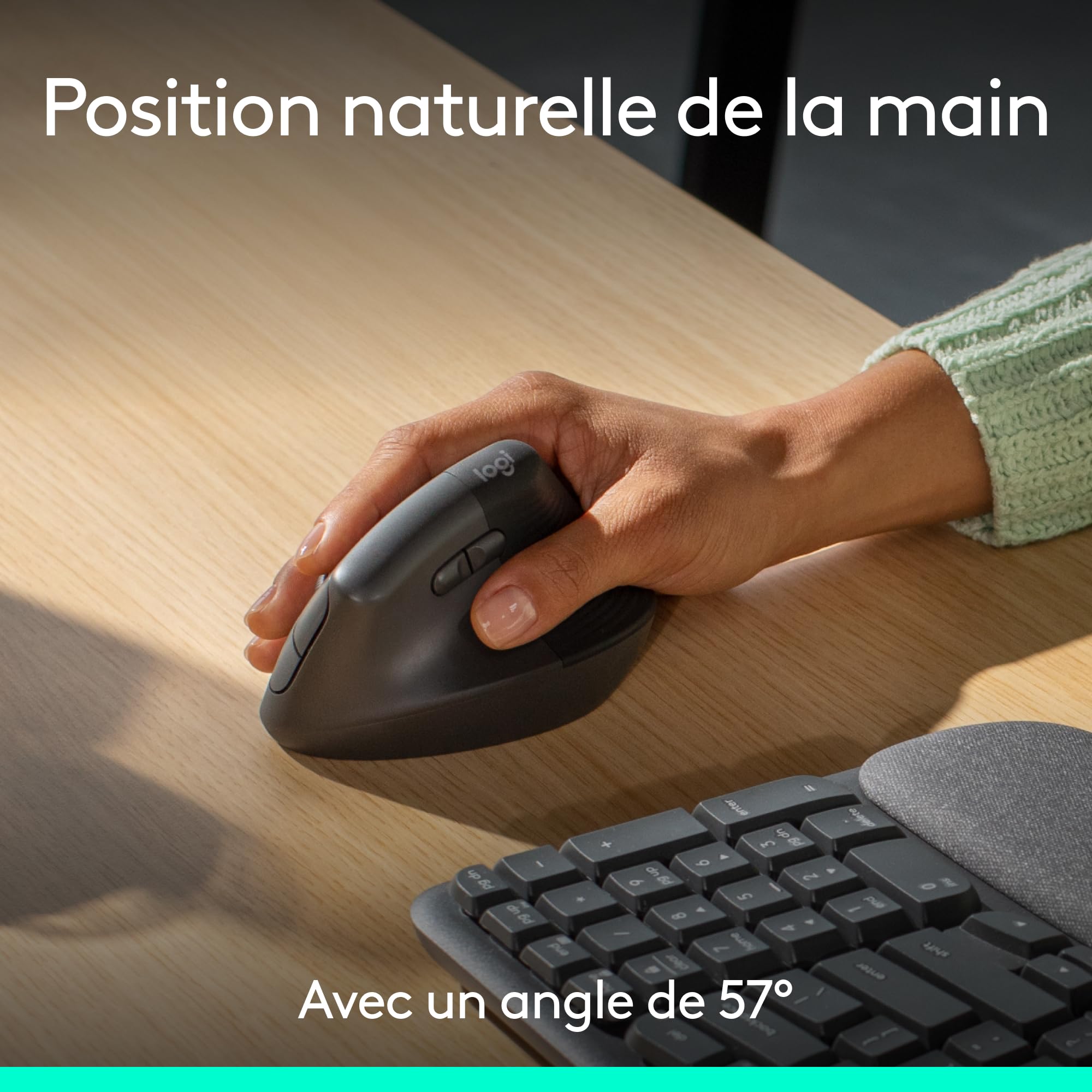 Logitech Wave Keys et Lift - Kit Ergonomique - Clavier sans Fil avec Repose-Poignets et Souris sans Fil Verticale, Easy-Switch, Bluetooth, Multi-systèmes d'exploitation, Windows/Mac - Graphite
