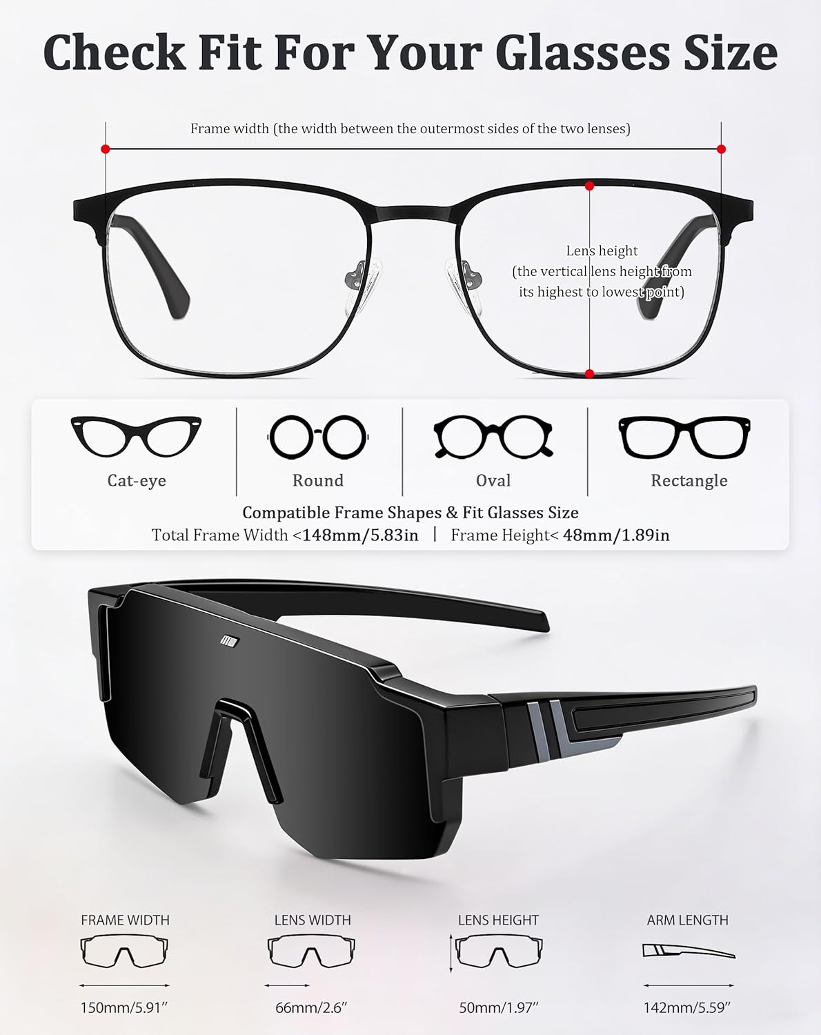 Joopin Oversized Sunglasses Over Glasses Men Women Polarized Fit Over Sun Glasses UV400 Sports Shades Running Fishing