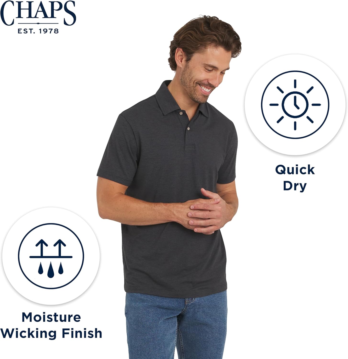 Chaps Mens Everyday Classic Fit Stretch Active Performance Polo Shirt - Image 6