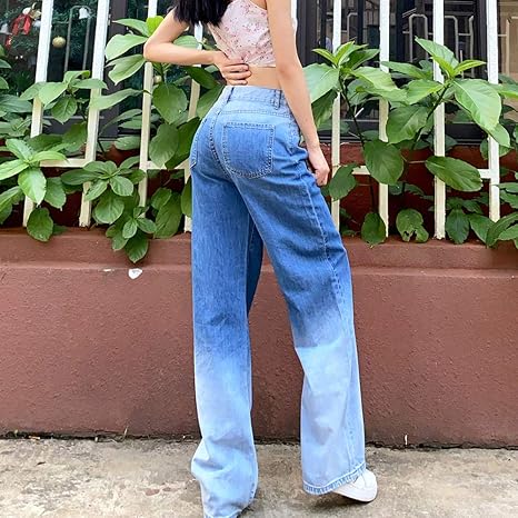 Wide Leg Denim Pants Vintage Gradient 