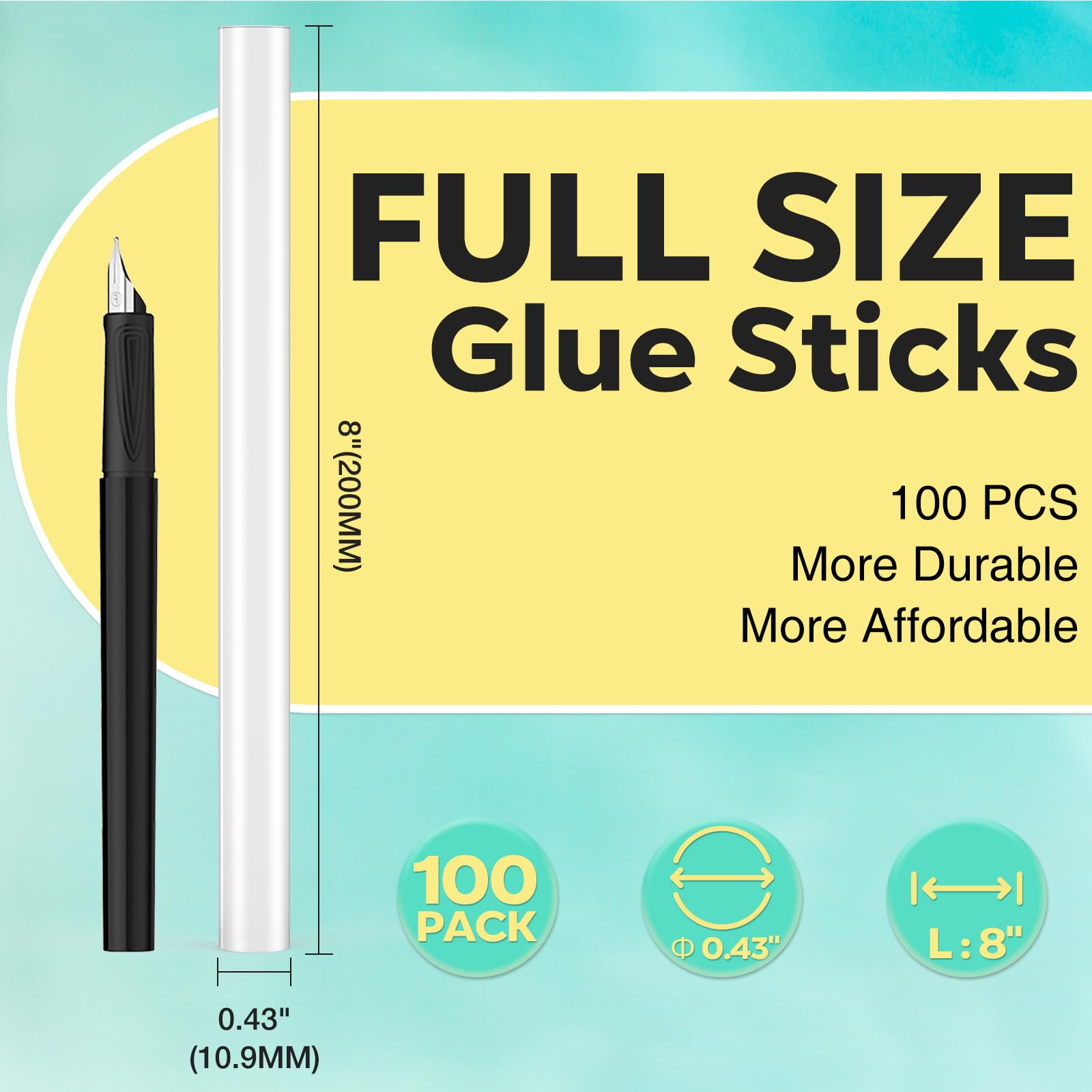 Full Size Hot Glue Sticks, 8