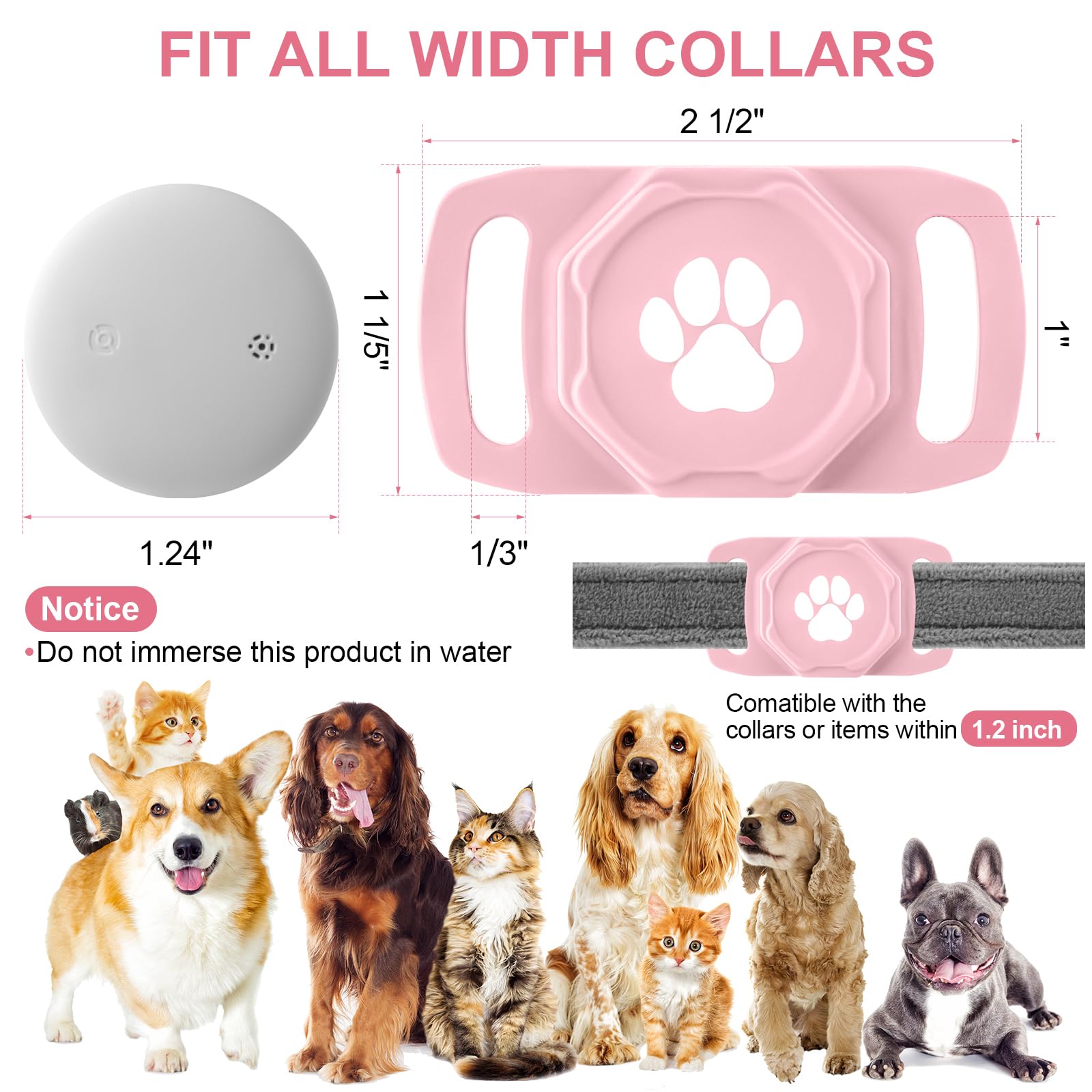 Tracker intelligent pour collier – Tracker de localisation de chien avec support, compatible avec Google Android uniquement (pas pour iOS), rose