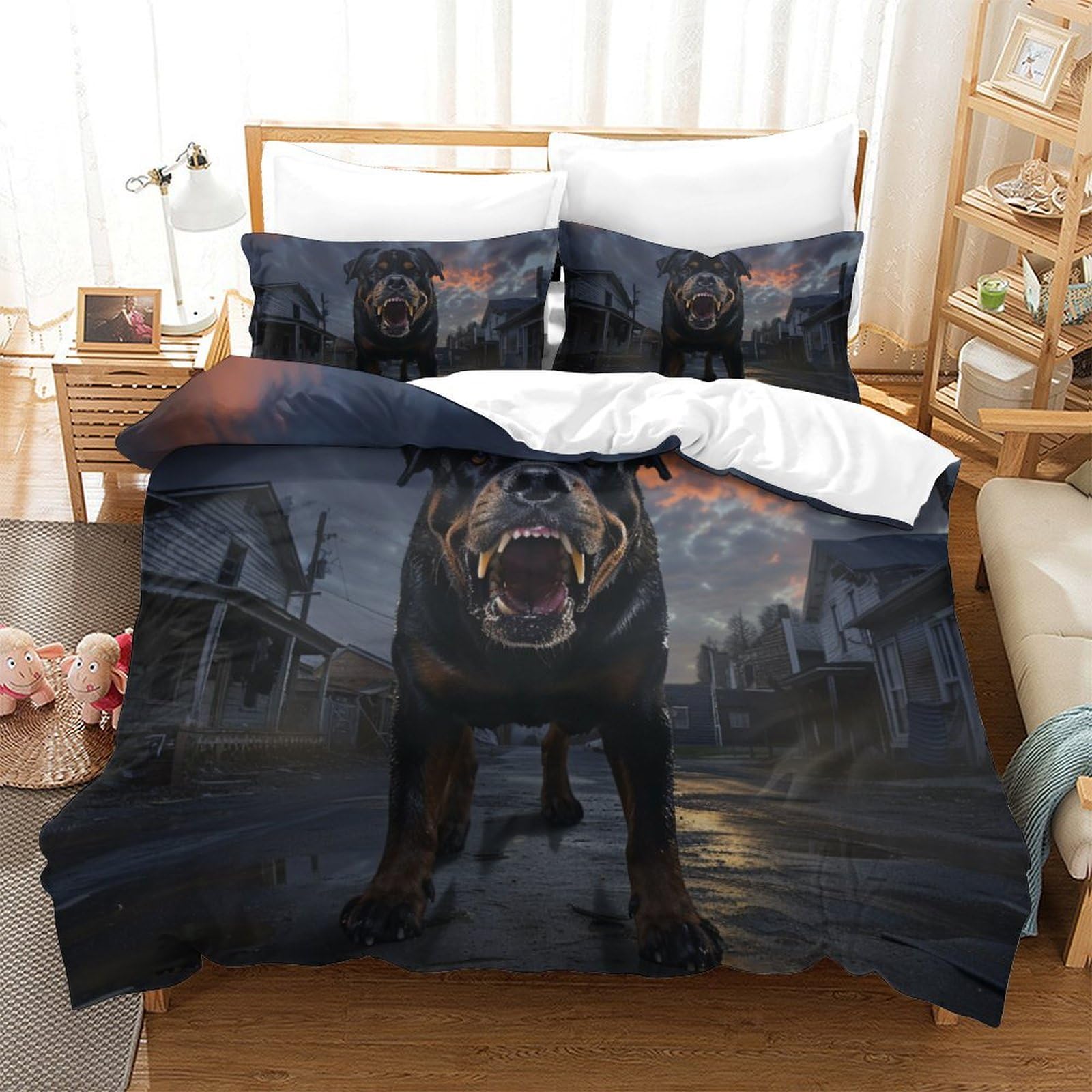 Parure de lit Chien Rowena 3D microfibre respirante pour lit Super King