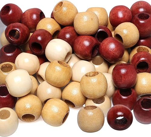 Cuentas de madera marrón con agujero grande de 0.787 in, paquete variado de cuentas de macramé de madera sueltas para manualidades de macramé,