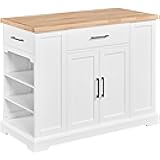 Yaheetech Rolling Kitchen Island Cart with 3 Drawers, Kitchen Storage Cabinet on Wheels with Open Shelves and Inner Adjustable Shelves for Dining Room/Living Room, Thicker Rubberwood Top, White